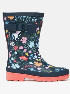 Girls' Navy Blue Printed Wellies<Joules Online