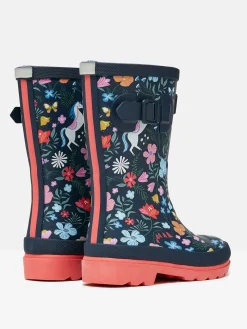 Girls' Navy Blue Printed Wellies<Joules Online