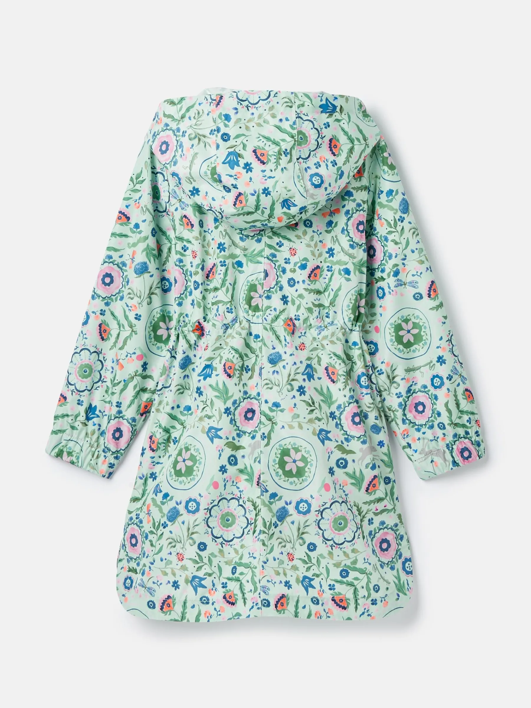 Girls' Rainford Green Floral Waterproof Packable Raincoat With Hood<Joules Best