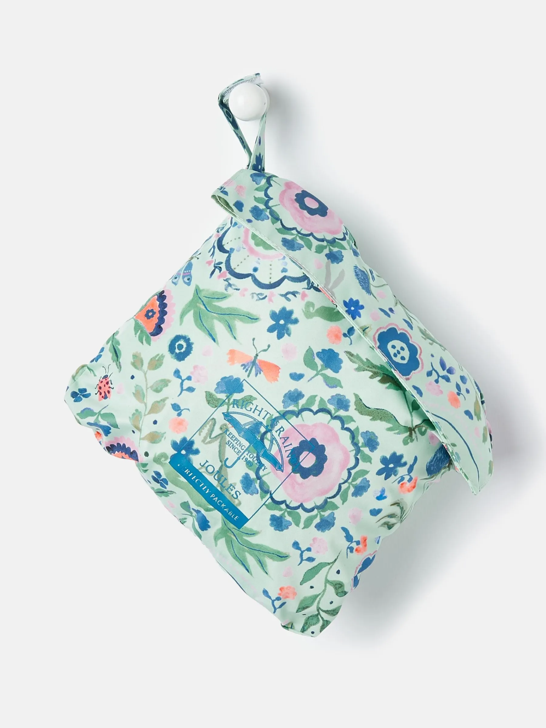 Girls' Rainford Green Floral Waterproof Packable Raincoat With Hood<Joules Best