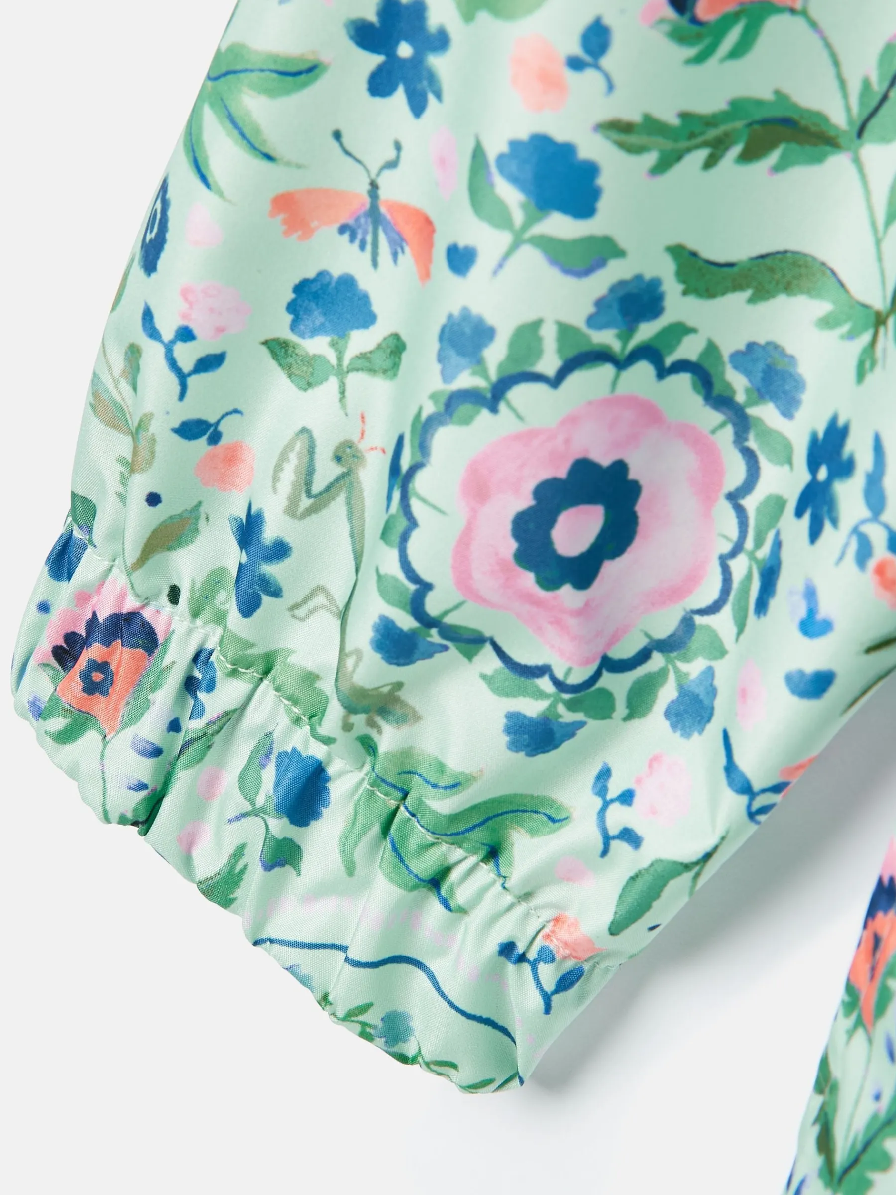 Girls' Rainford Green Floral Waterproof Packable Raincoat With Hood<Joules Best