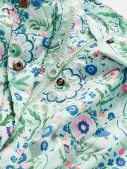 Girls' Rainford Green Floral Waterproof Packable Raincoat With Hood<Joules Best