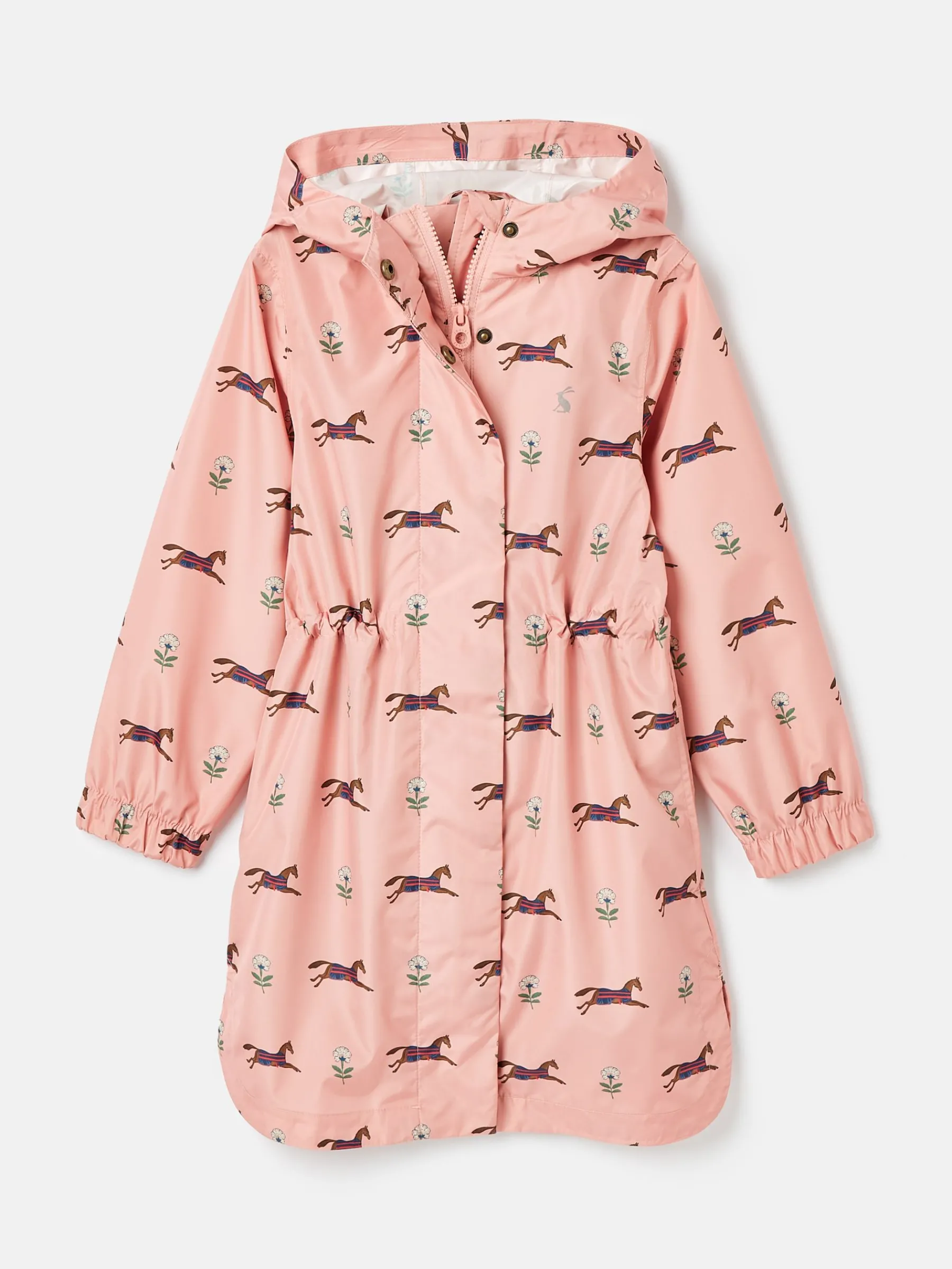 Girls' Rainford Pink Horse Waterproof Packable Raincoat With Hood<Joules Best