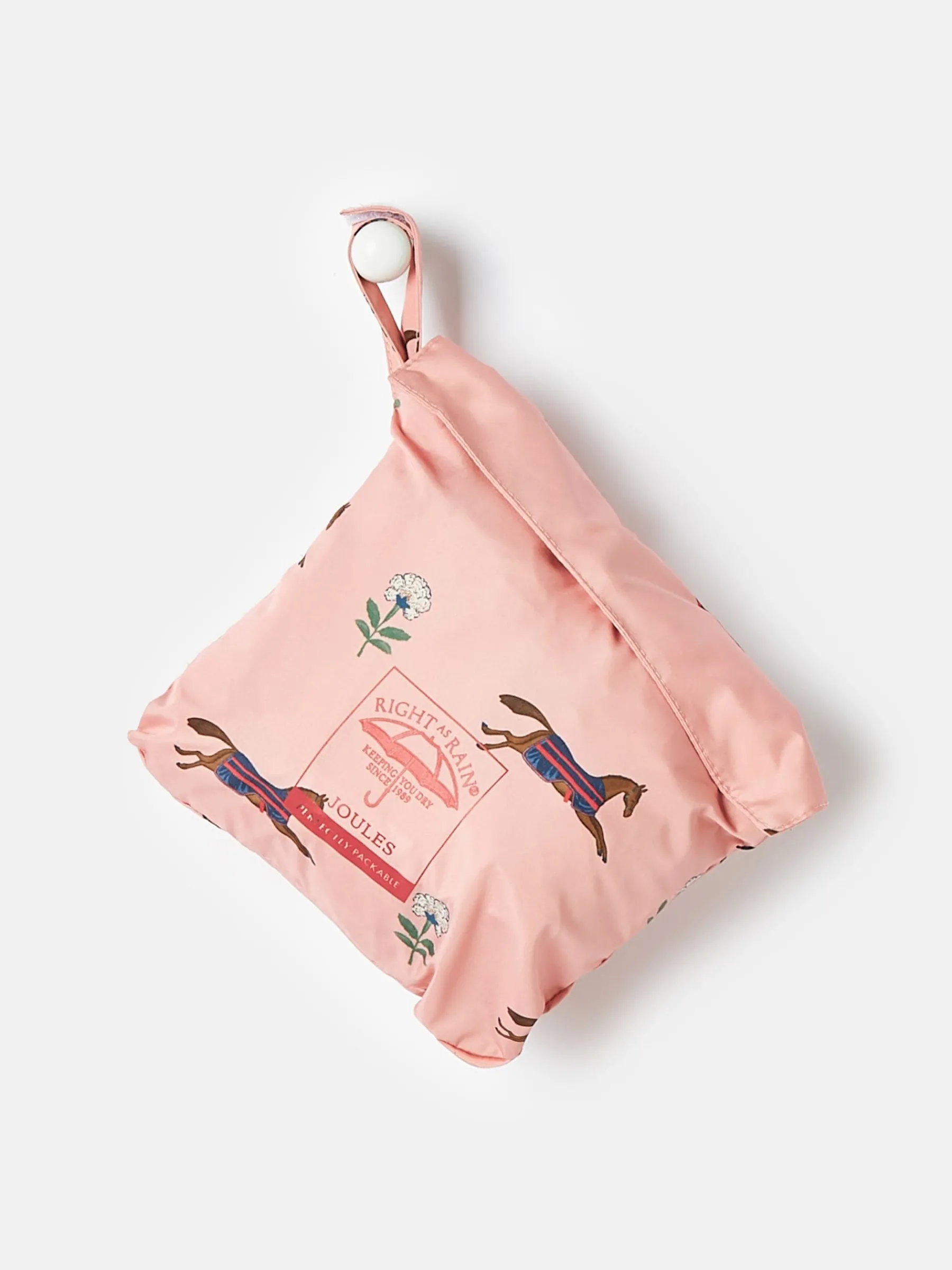 Girls' Rainford Pink Horse Waterproof Packable Raincoat With Hood<Joules Best