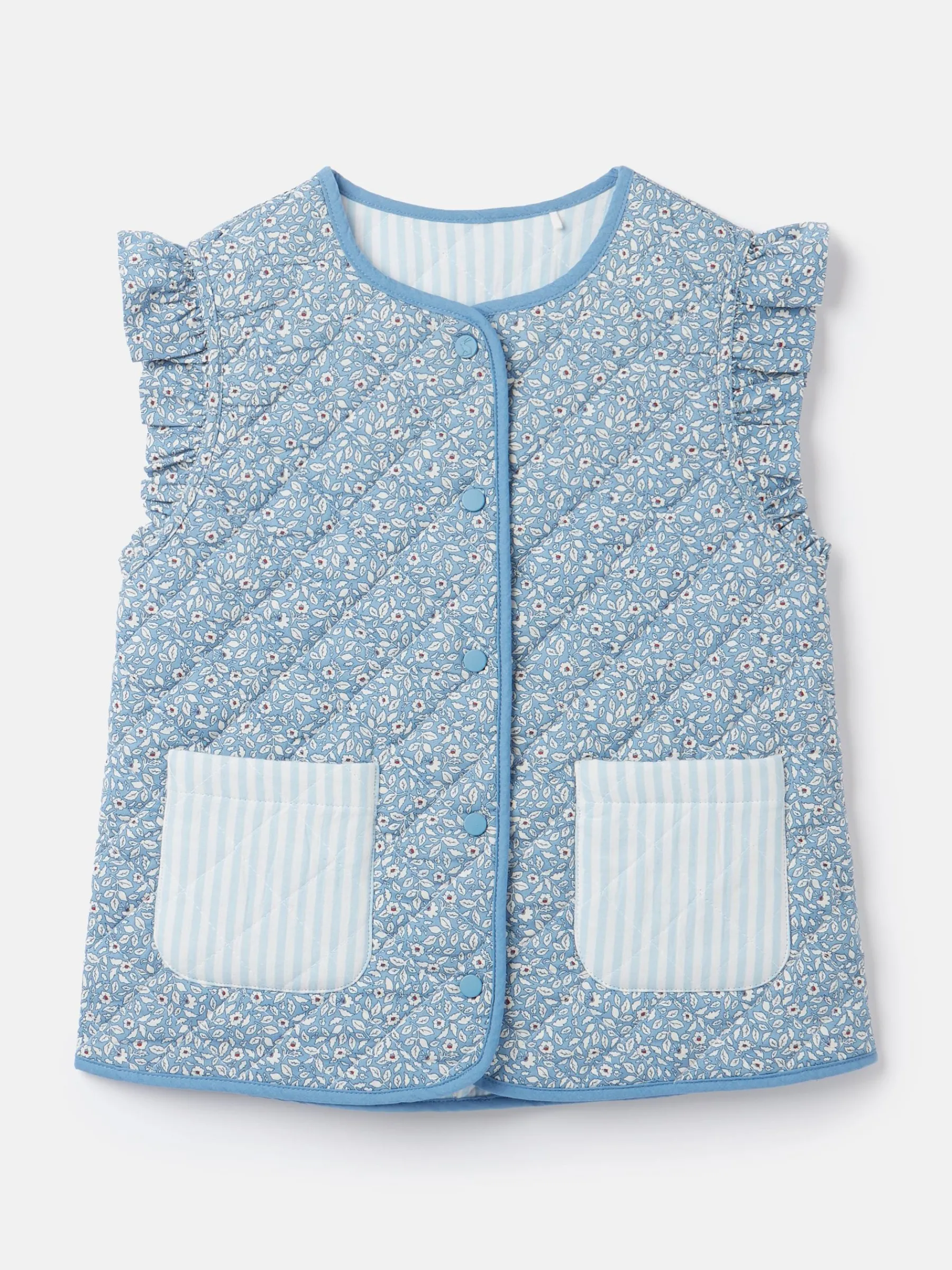 Girls' Raye Blue Floral Reversible Print Quilted Gilet<Joules Sale