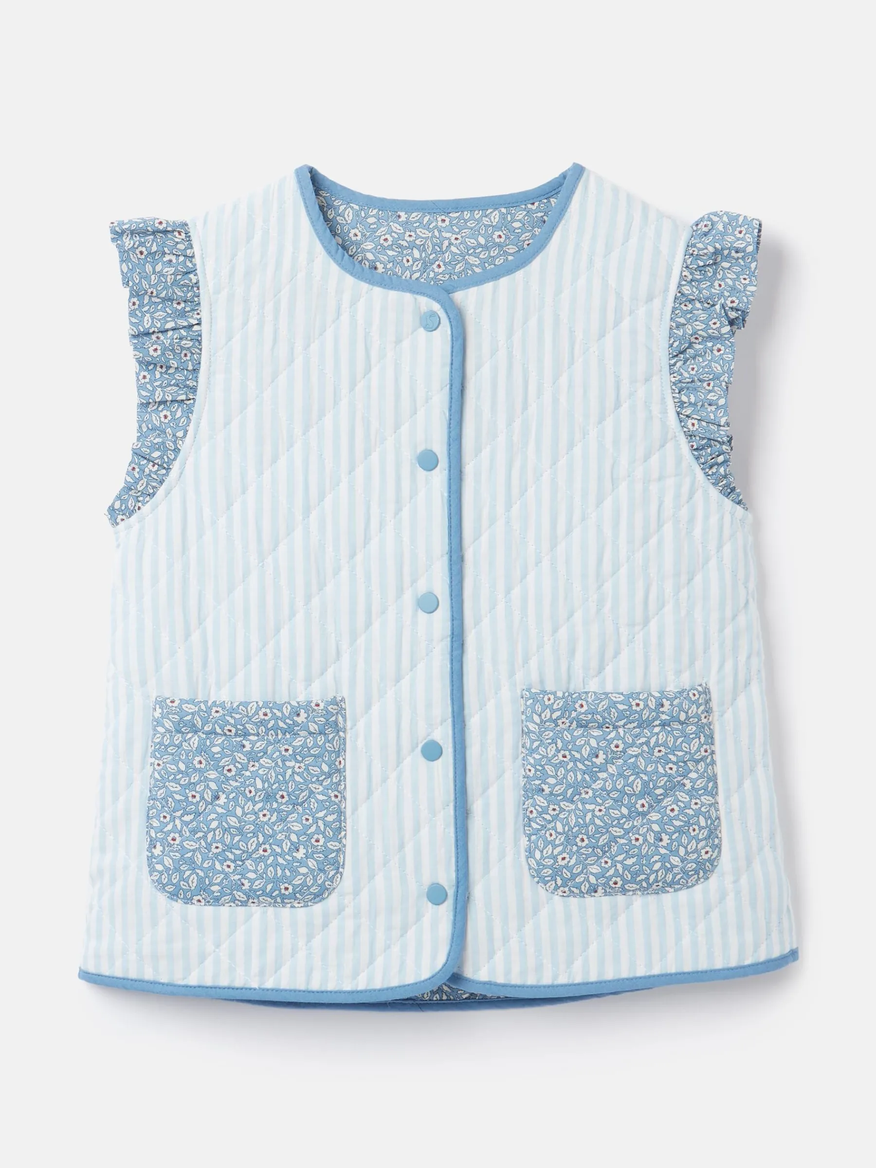 Girls' Raye Blue Floral Reversible Print Quilted Gilet<Joules Sale