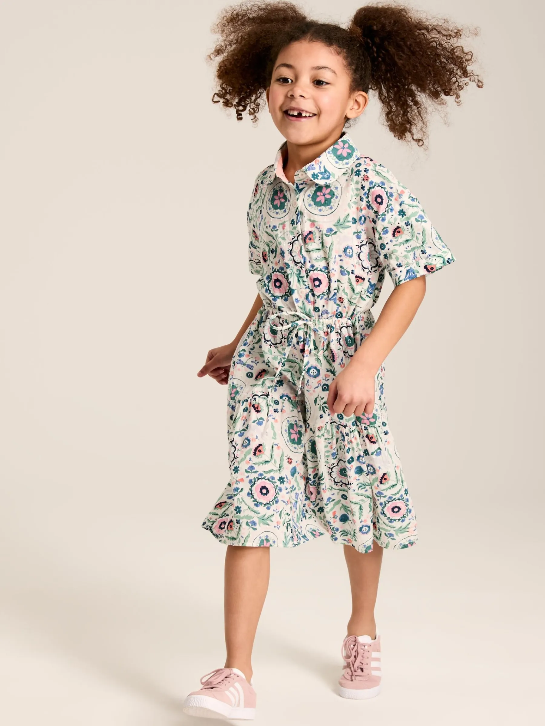 Girls' Summer Pink / Green Textured Shirt Dress<Joules Clearance
