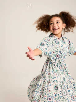 Girls' Summer Pink / Green Textured Shirt Dress<Joules Clearance