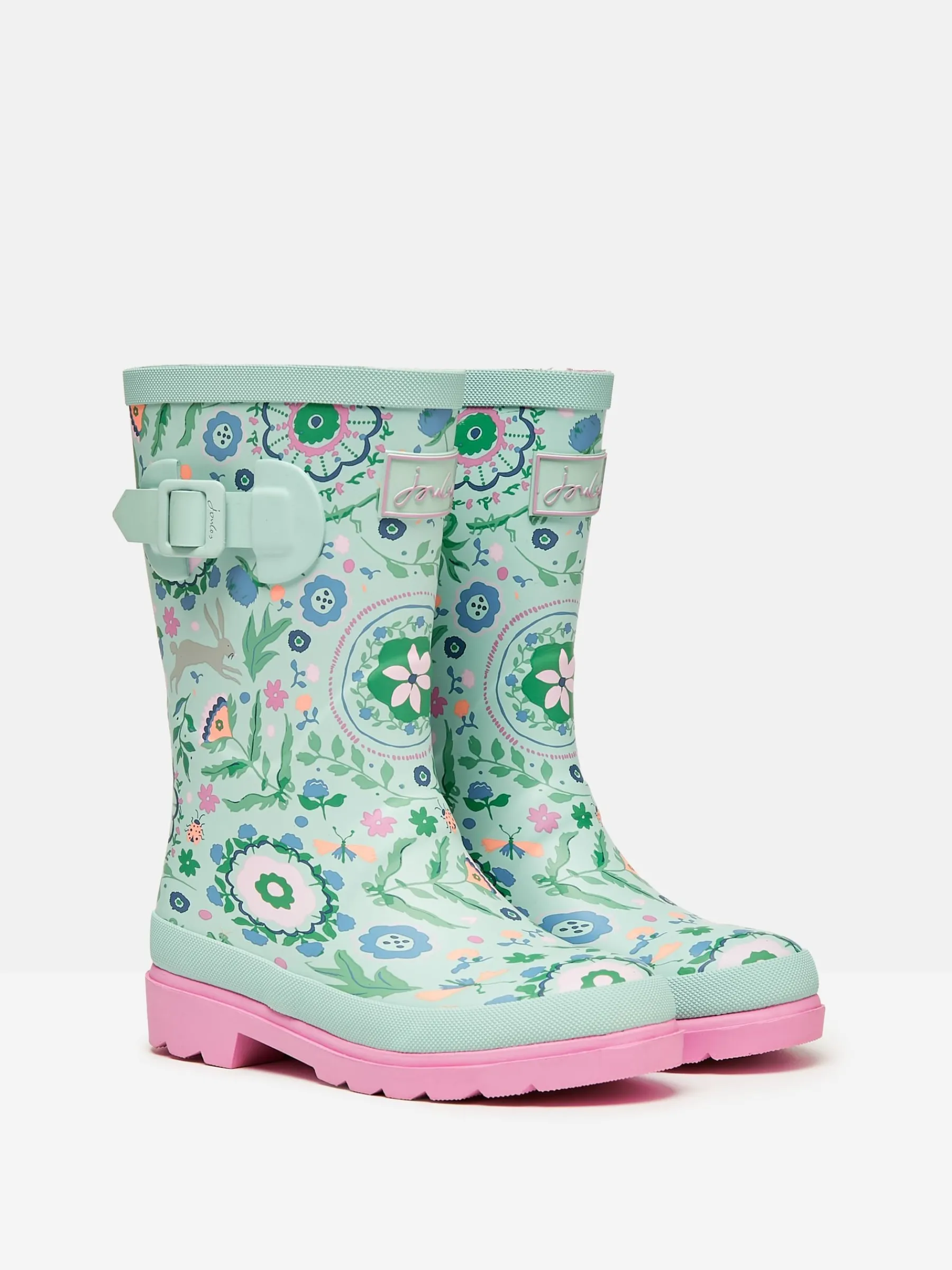 Girls' Teal Blue Printed Wellies<Joules Hot