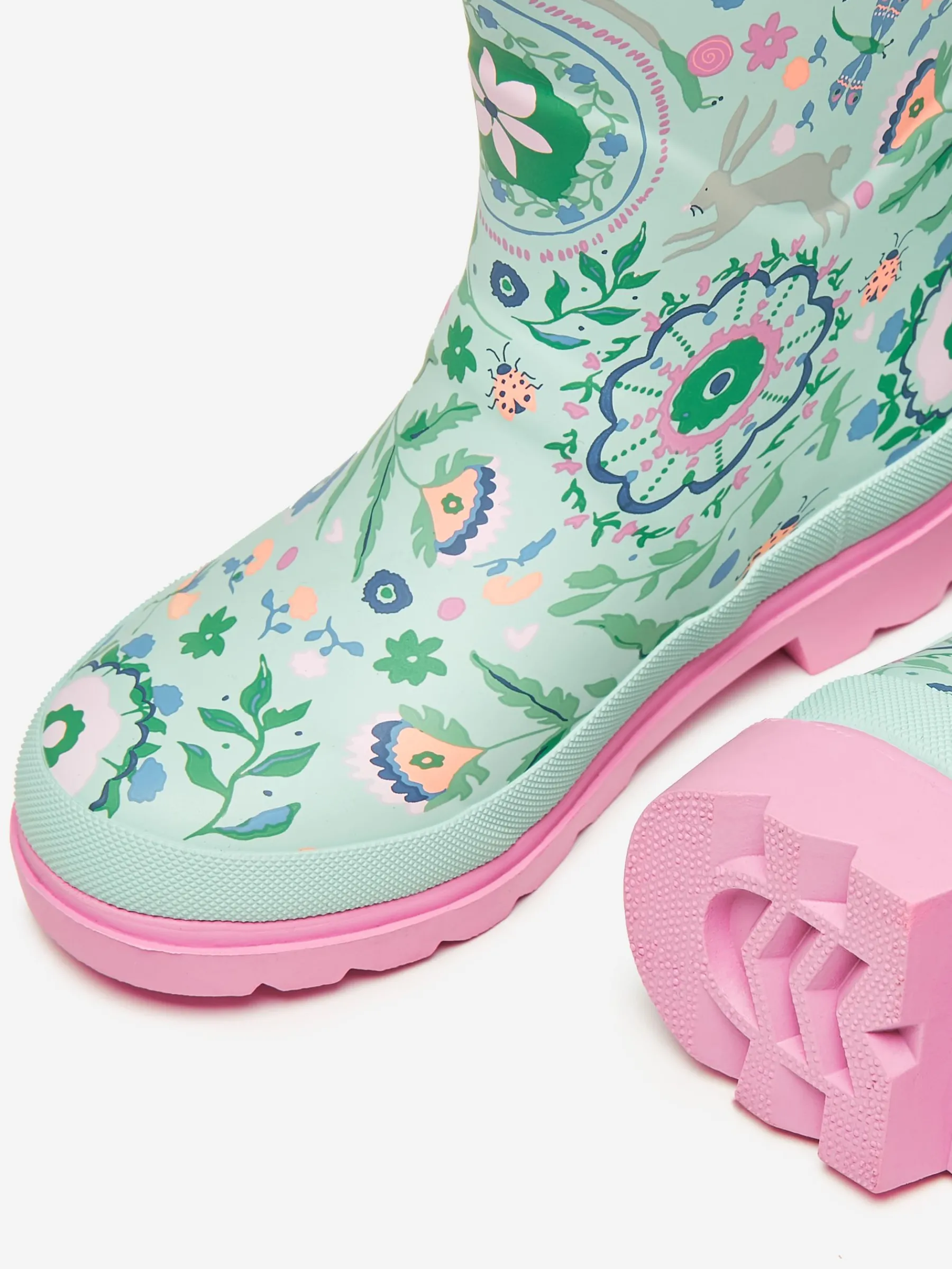 Girls' Teal Blue Printed Wellies<Joules Hot