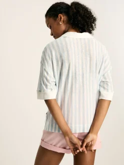 Hadley Blue Stripe Linen Polo Shirt<Joules