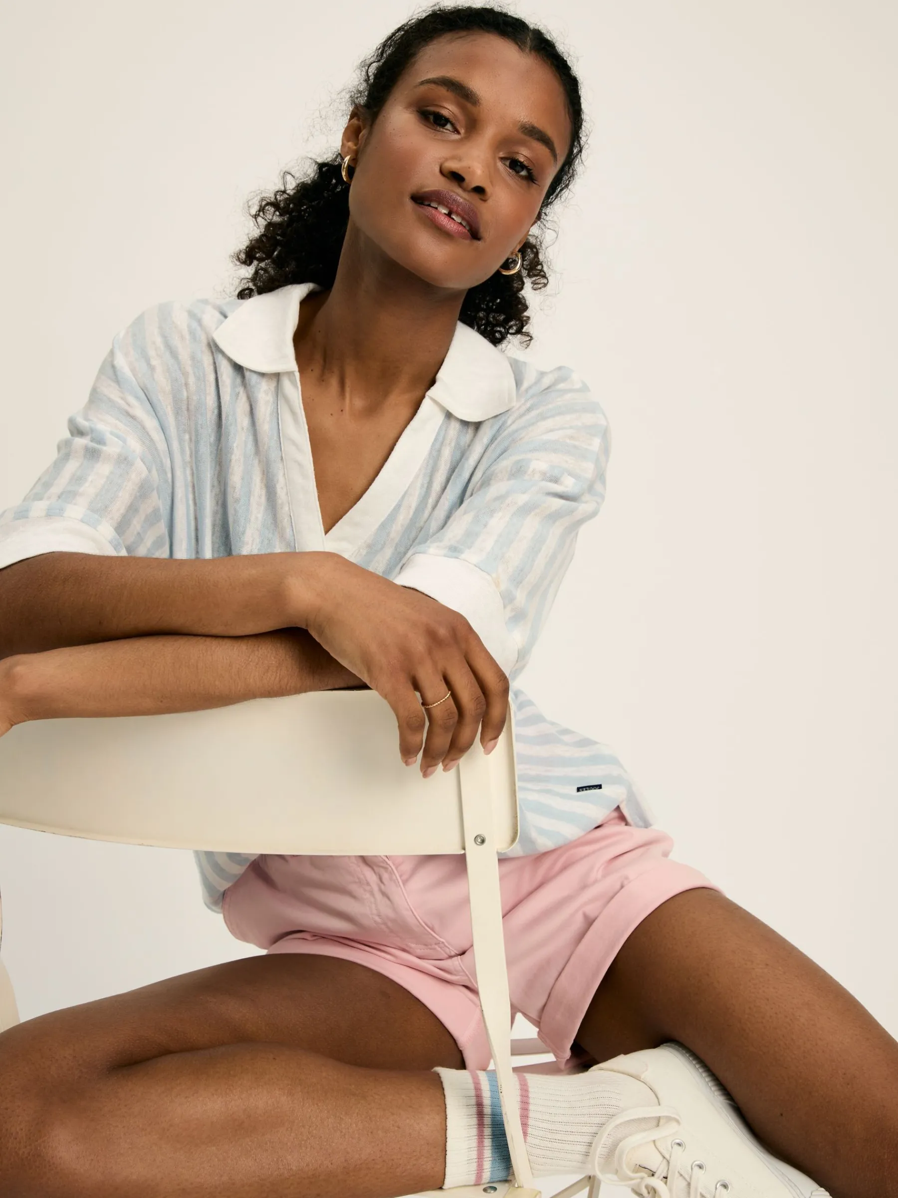 Hadley Blue Stripe Linen Polo Shirt<Joules