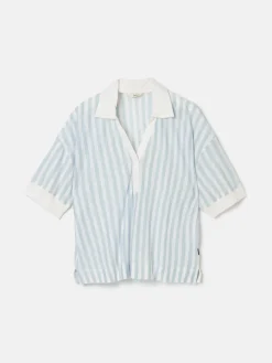 Hadley Blue Stripe Linen Polo Shirt<Joules
