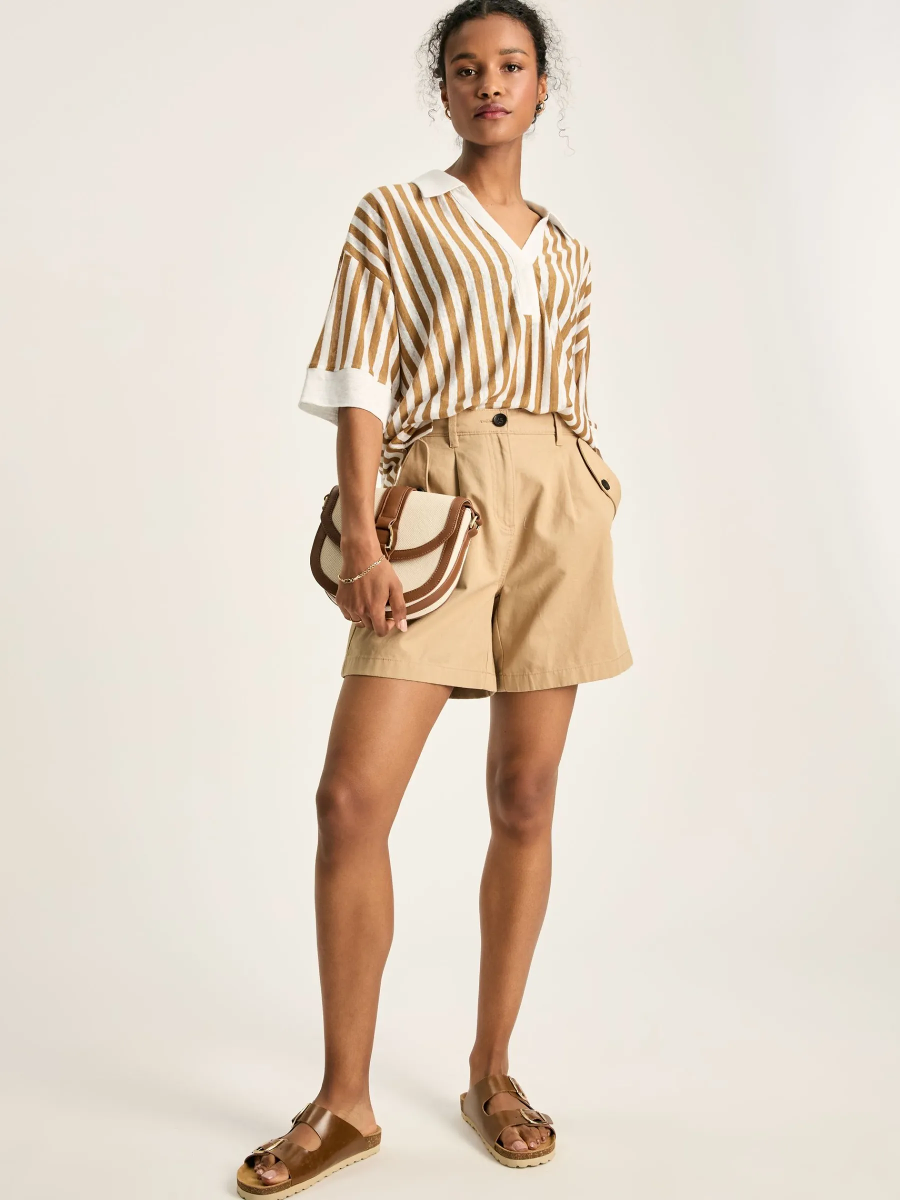 Hadley Tan White Linen Polo Shirt<Joules Outlet