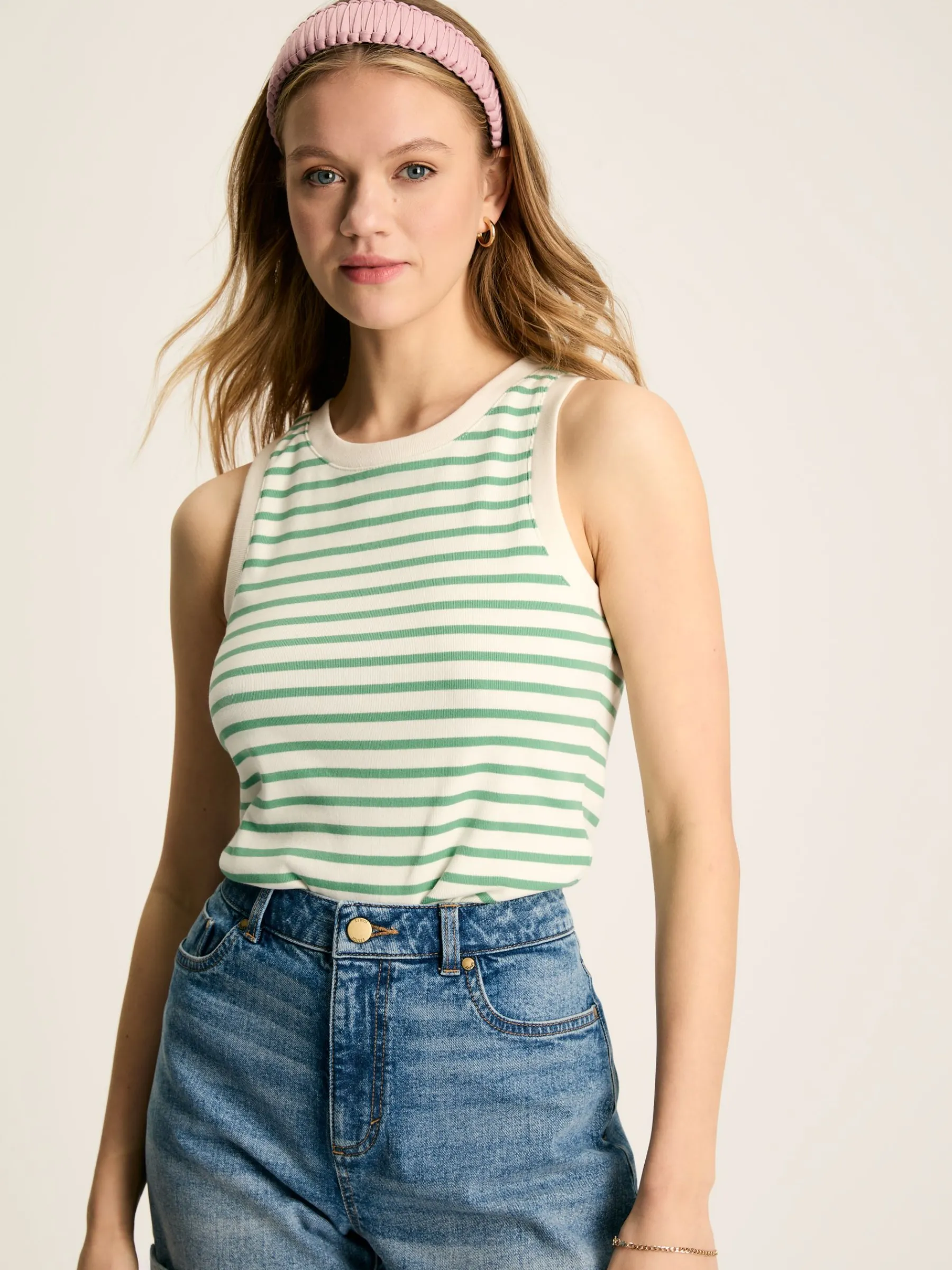 Harbour Cream & Green Striped Jersey Vest<Joules Sale
