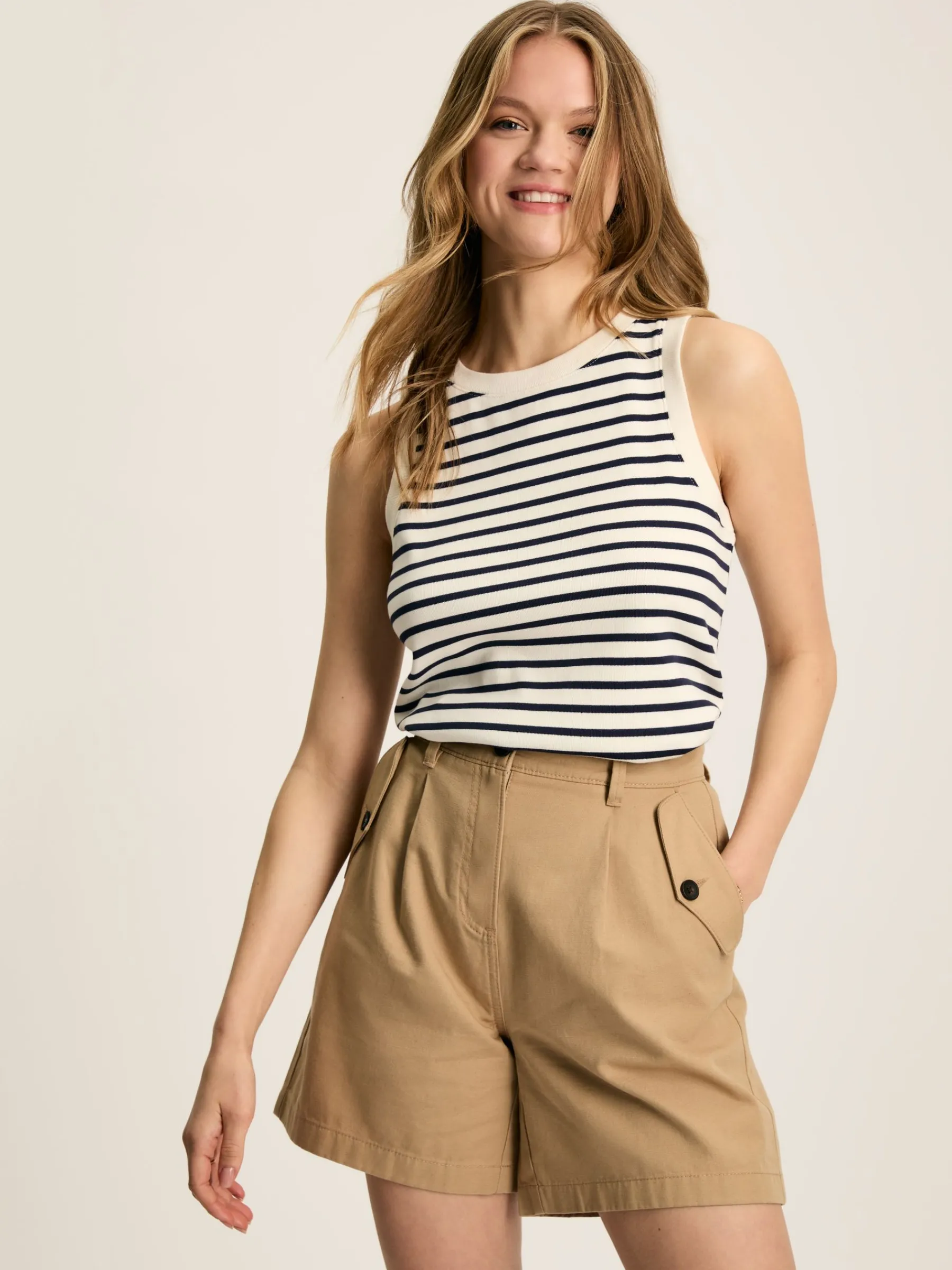 Harbour Cream & Navy Striped Jersey Vest<Joules