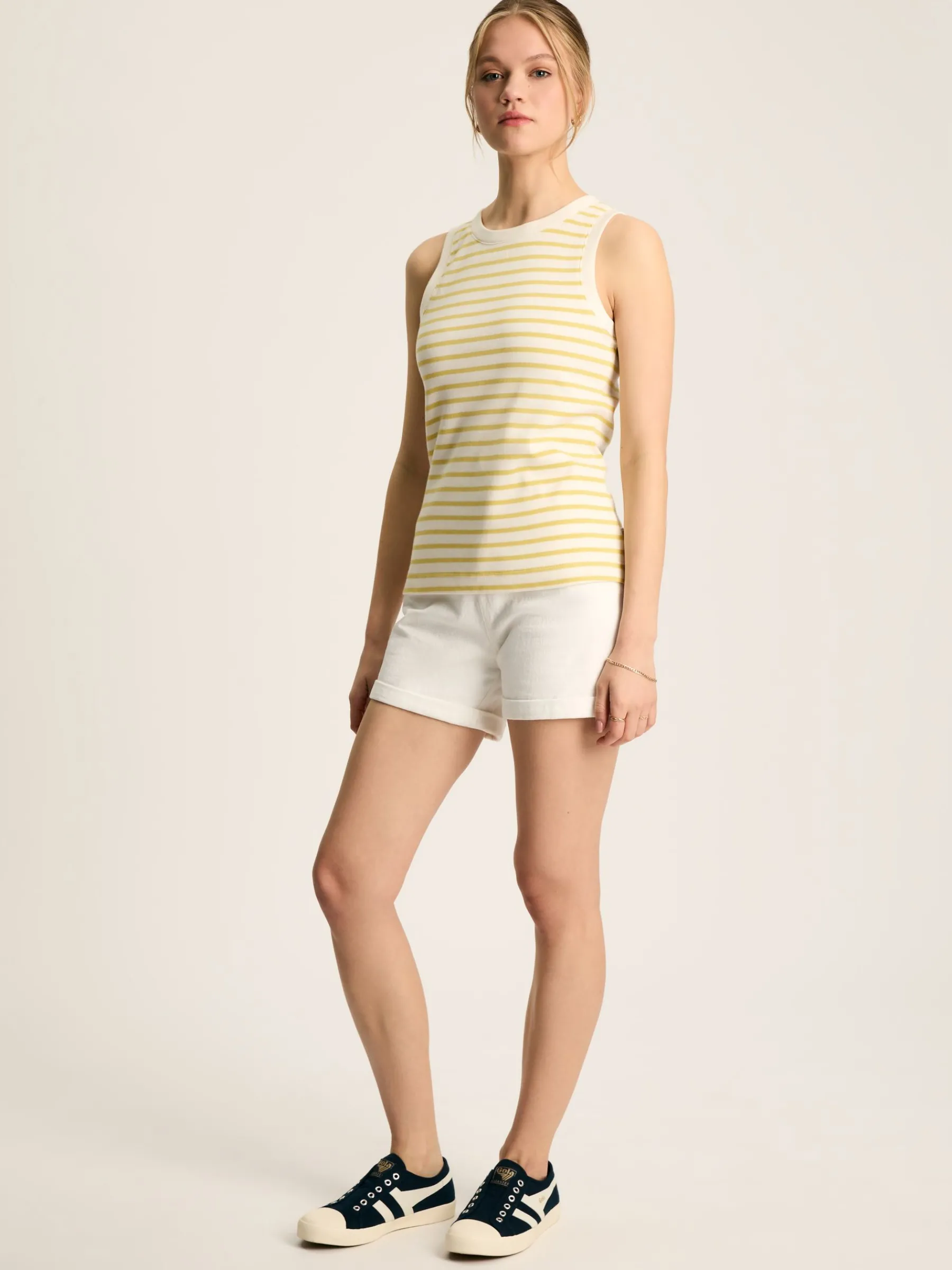 Harbour Cream & Yellow Striped Jersey Vest<Joules