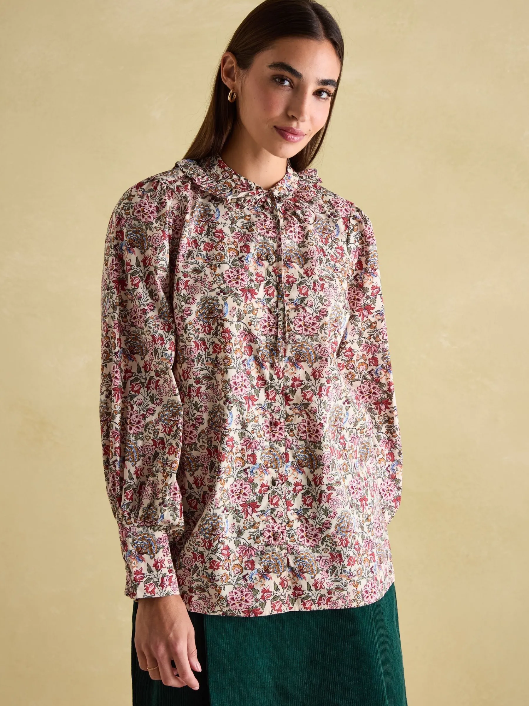 Harper Cream Floral Pussybow Tie Blouse<Joules Clearance