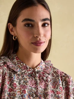 Harper Cream Floral Pussybow Tie Blouse<Joules Clearance