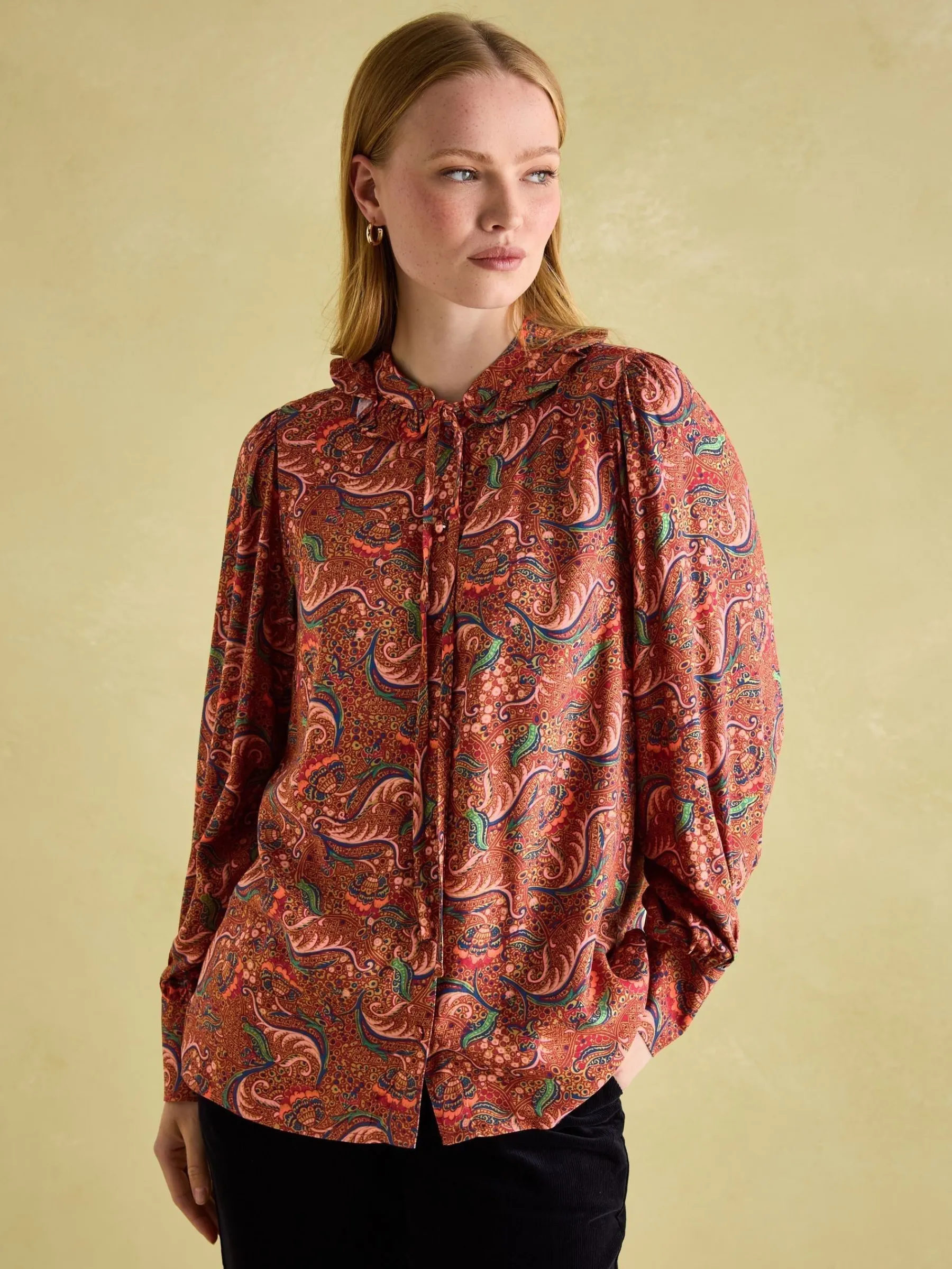Harper Red Paisley Pussybow Tie Blouse<Joules Best