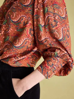 Harper Red Paisley Pussybow Tie Blouse<Joules Best