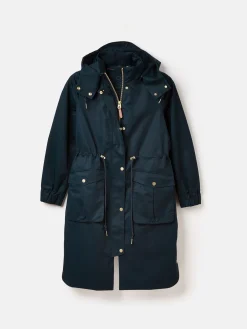 Harpsden Navy Blue Waterproof Long Raincoat with Hood<Joules