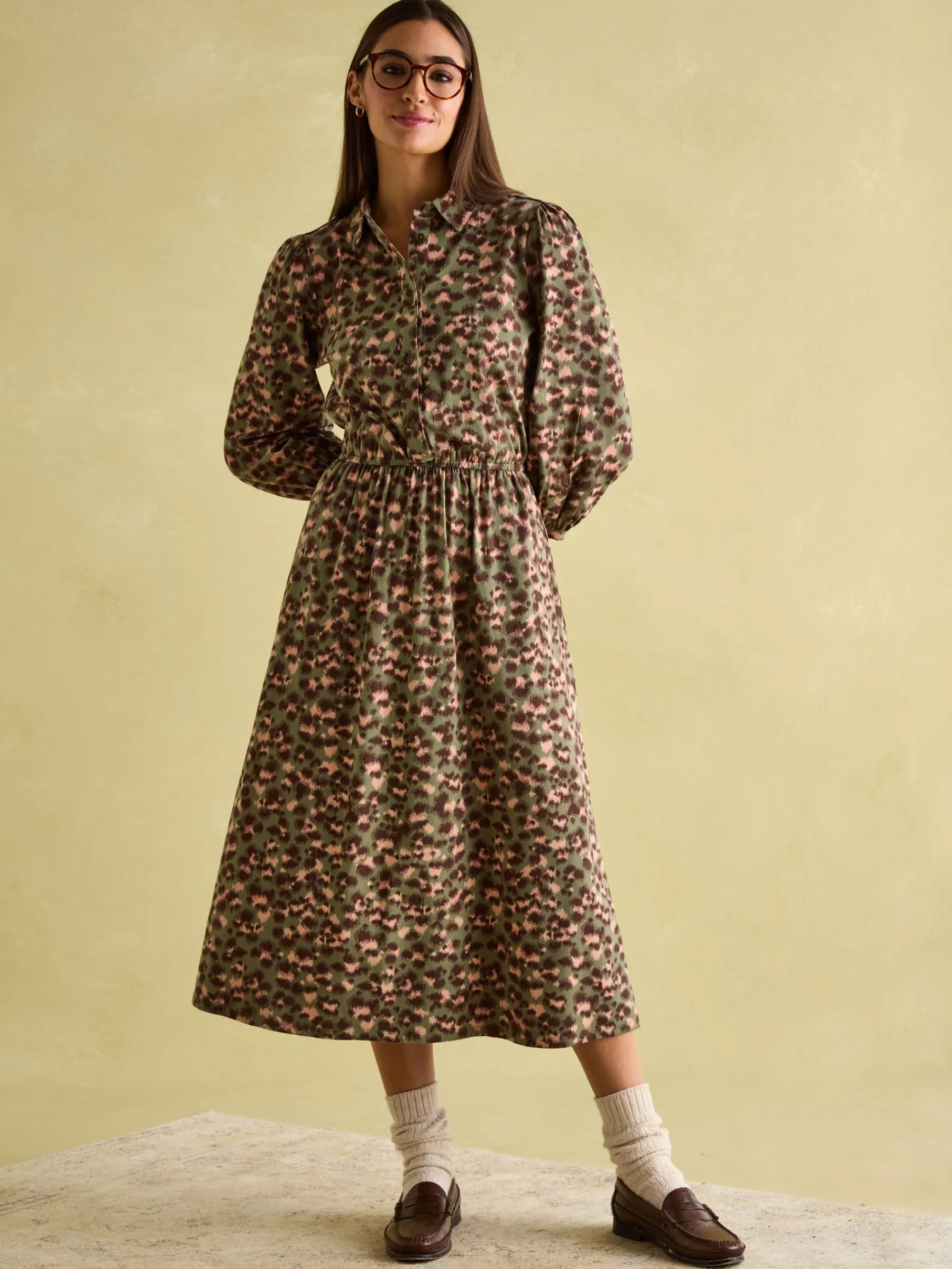 Hazel Khaki Green Jersey Shirt Dress<Joules Best