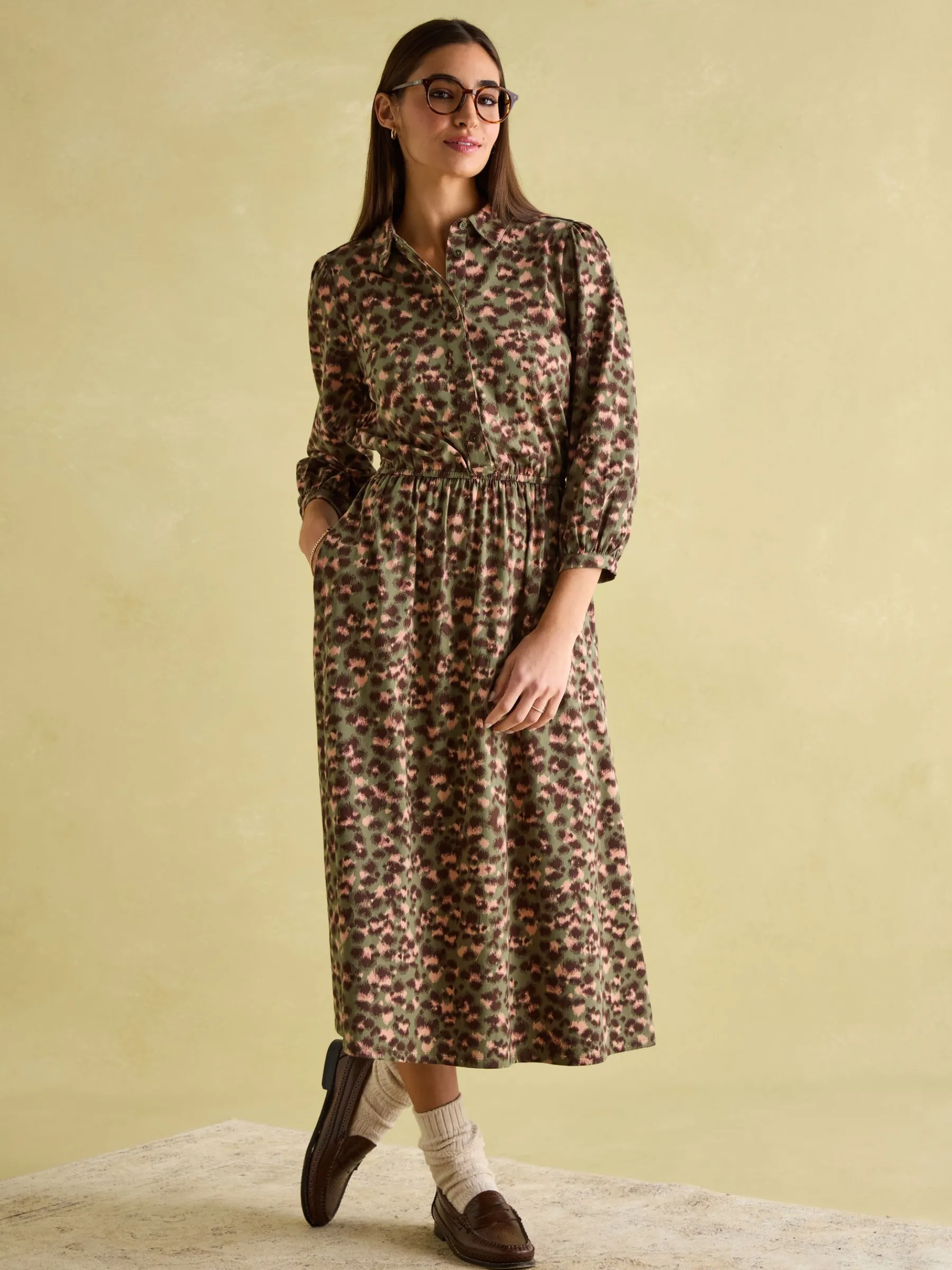 Hazel Khaki Green Jersey Shirt Dress<Joules Best
