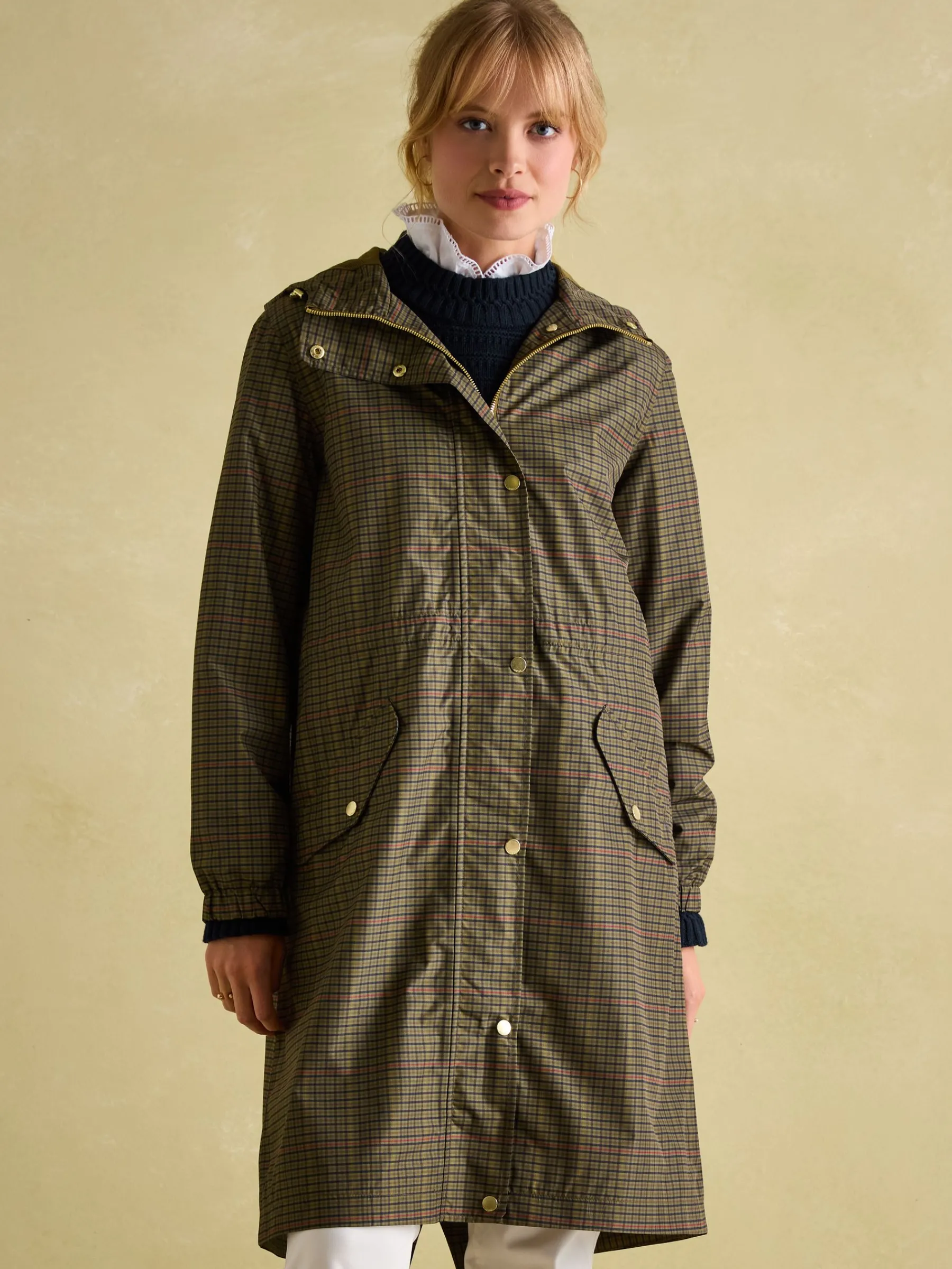 Holkham Khaki Green Check Waterproof Packable Raincoat With Hood<Joules Best