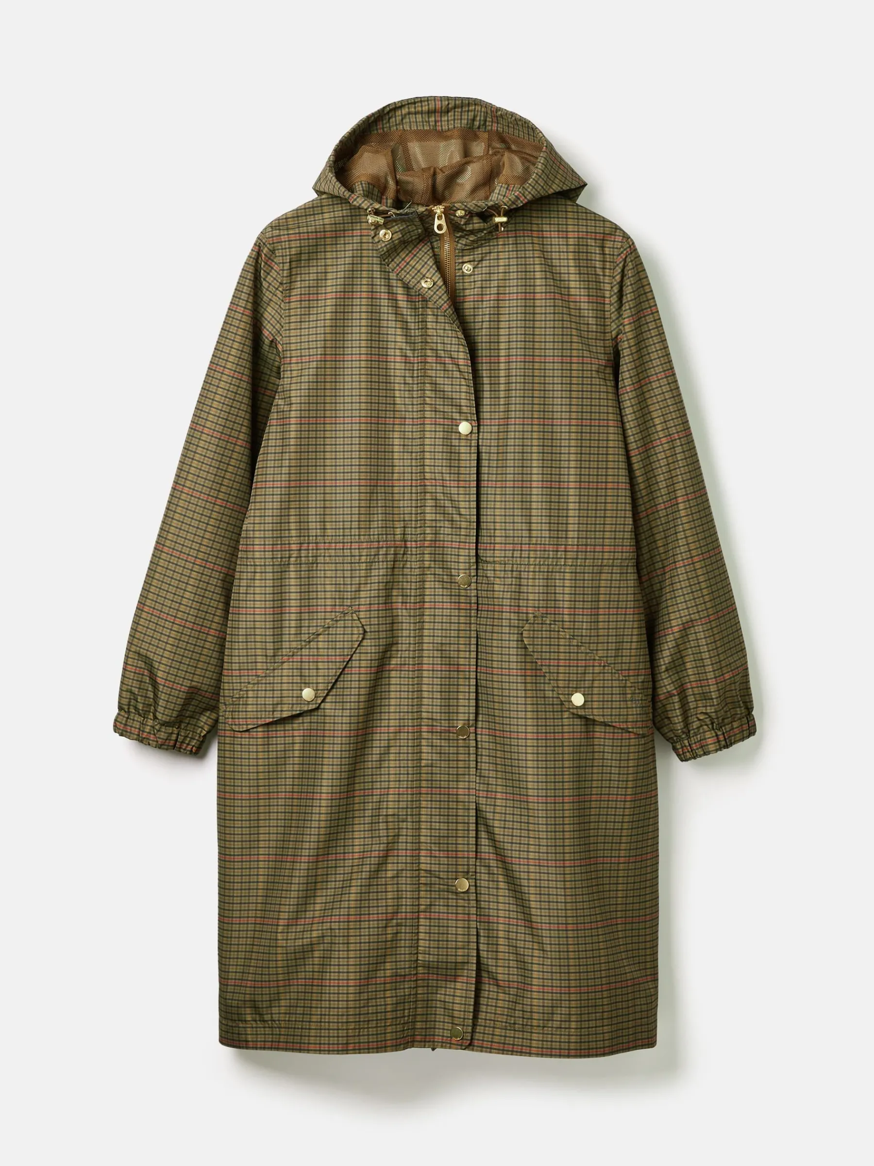 Holkham Khaki Green Check Waterproof Packable Raincoat With Hood<Joules Best