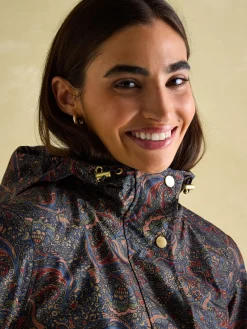 Holkham Navy Blue Paisley Waterproof Packable Raincoat With Hood<Joules