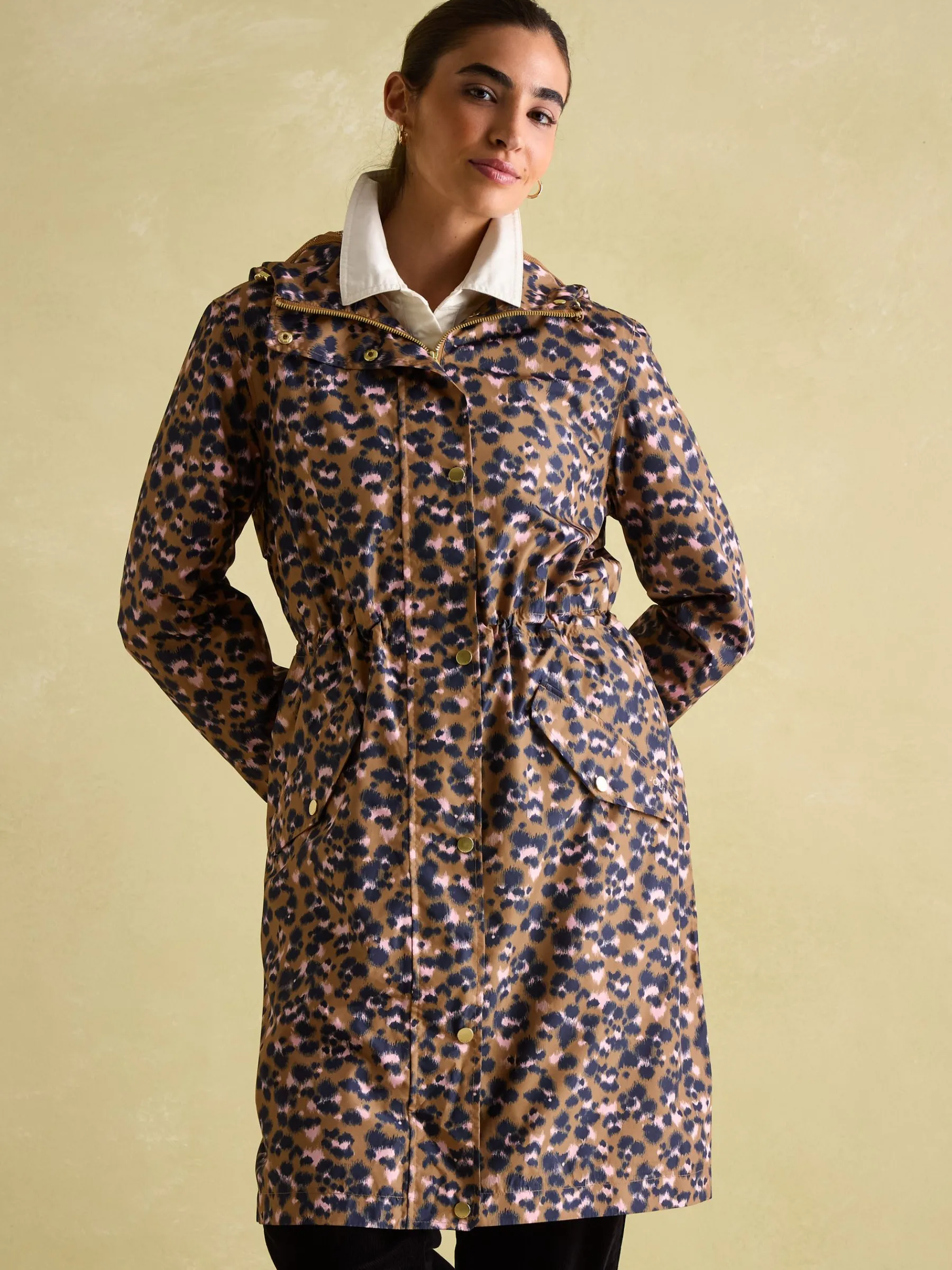 Holkham Tan Leopard Waterproof Packable Raincoat With Hood<Joules Sale
