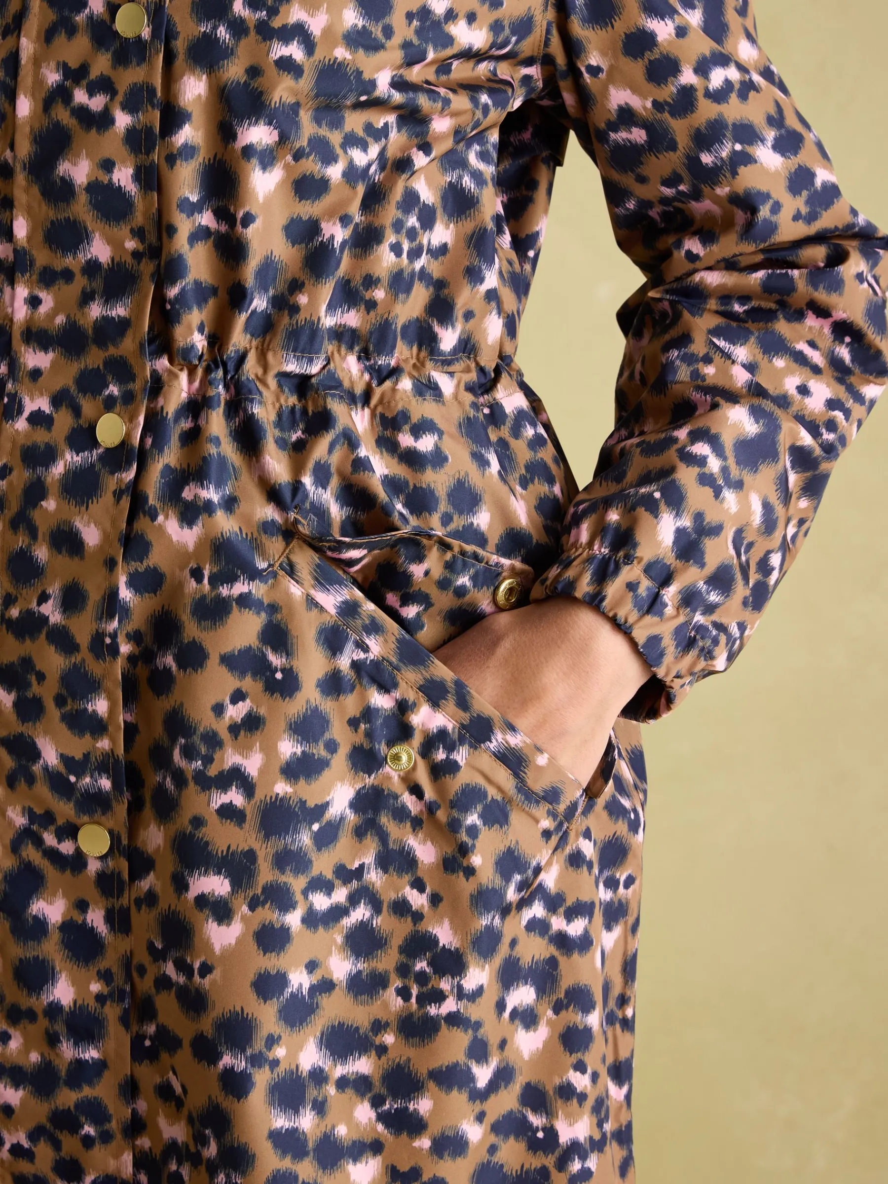 Holkham Tan Leopard Waterproof Packable Raincoat With Hood<Joules Sale