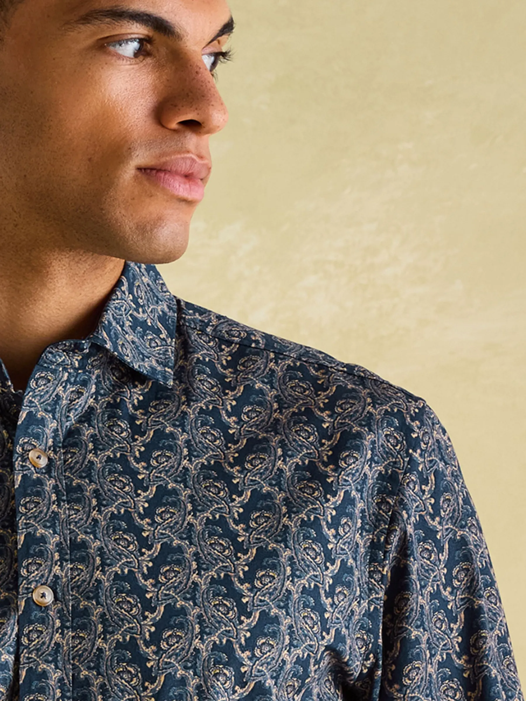 Invitation Navy Paisley Cotton Shirt<Joules