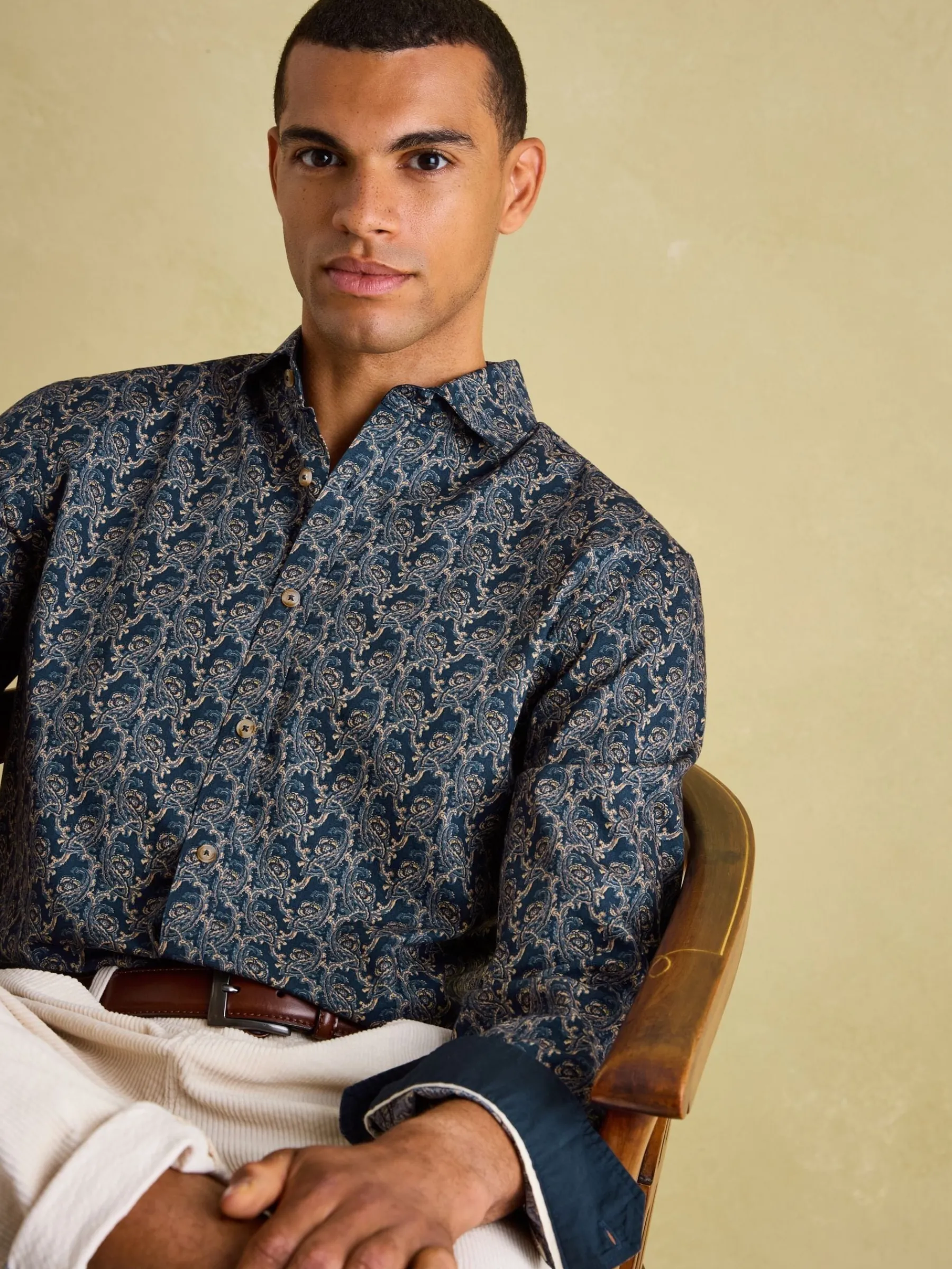 Invitation Navy Paisley Cotton Shirt<Joules