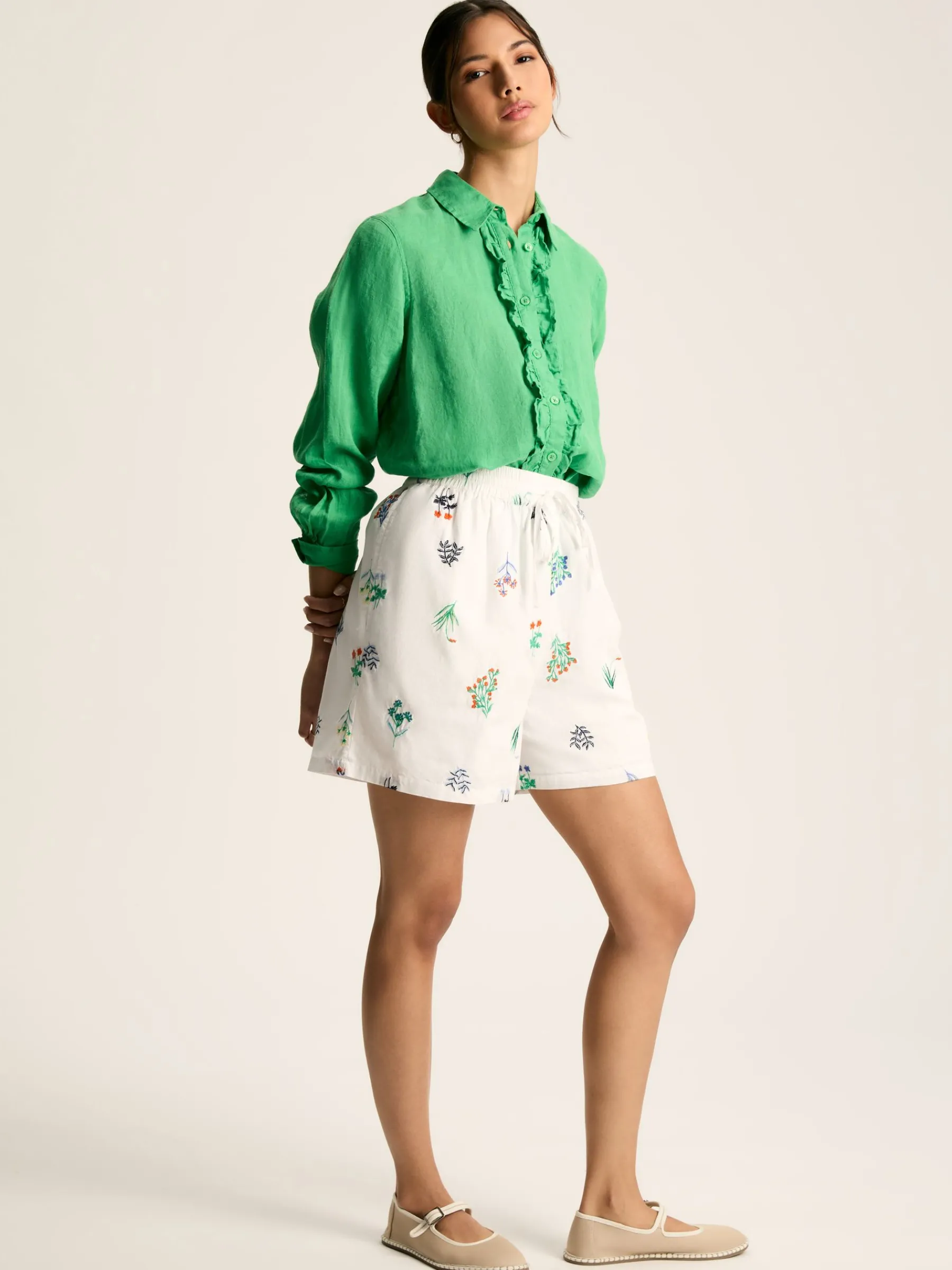 Iris White Ground Embroidered Shorts<Joules Hot