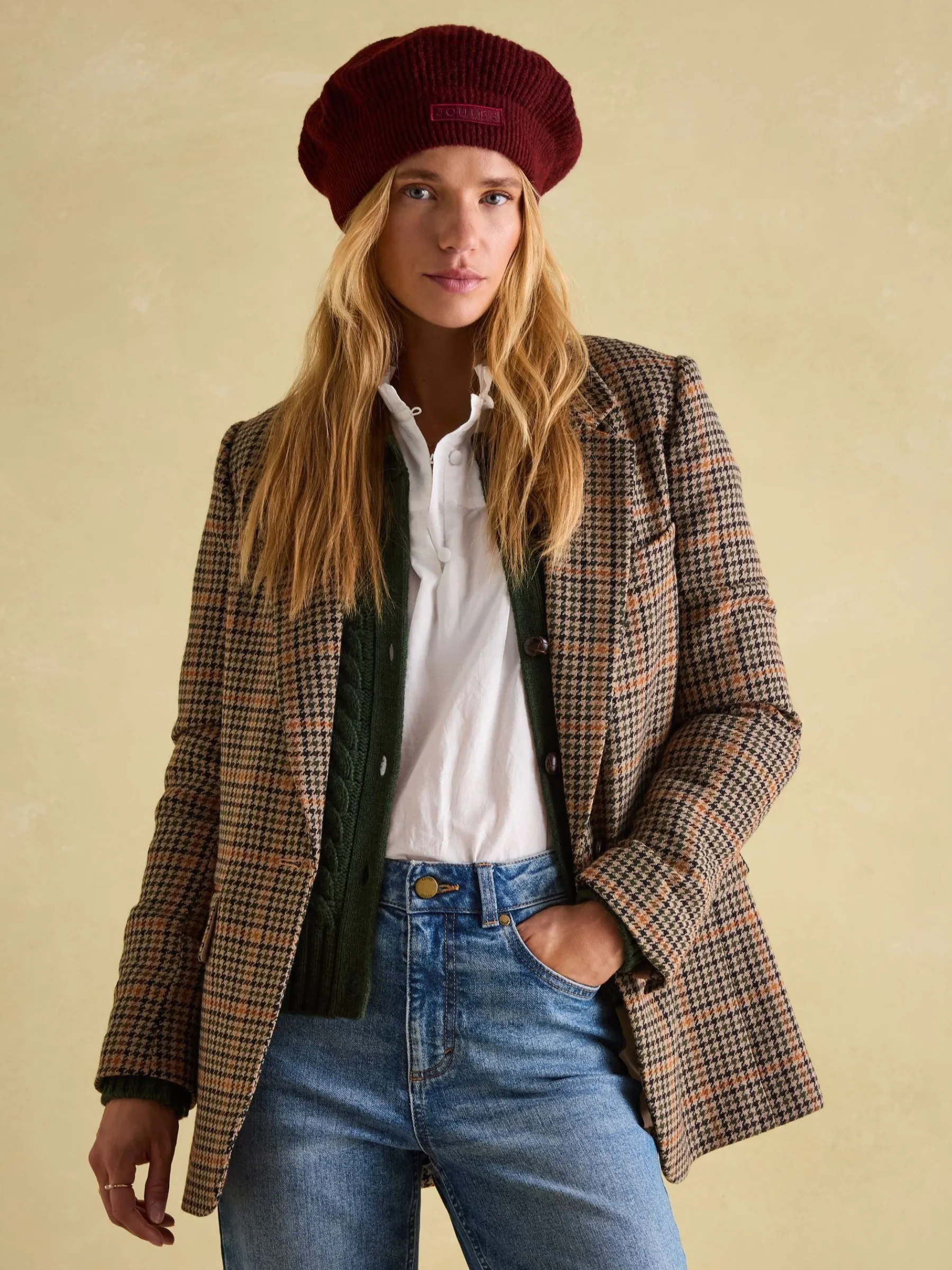 Joelle Burgundy Red Knitted Beret<Joules Hot
