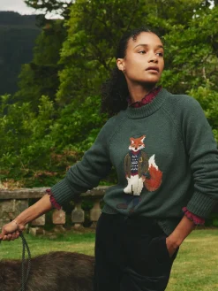Jonty Dark Green Intarsia Fox Knit Jumper<Joules Discount
