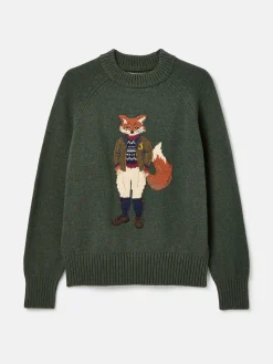 Jonty Dark Green Intarsia Fox Knit Jumper<Joules Discount