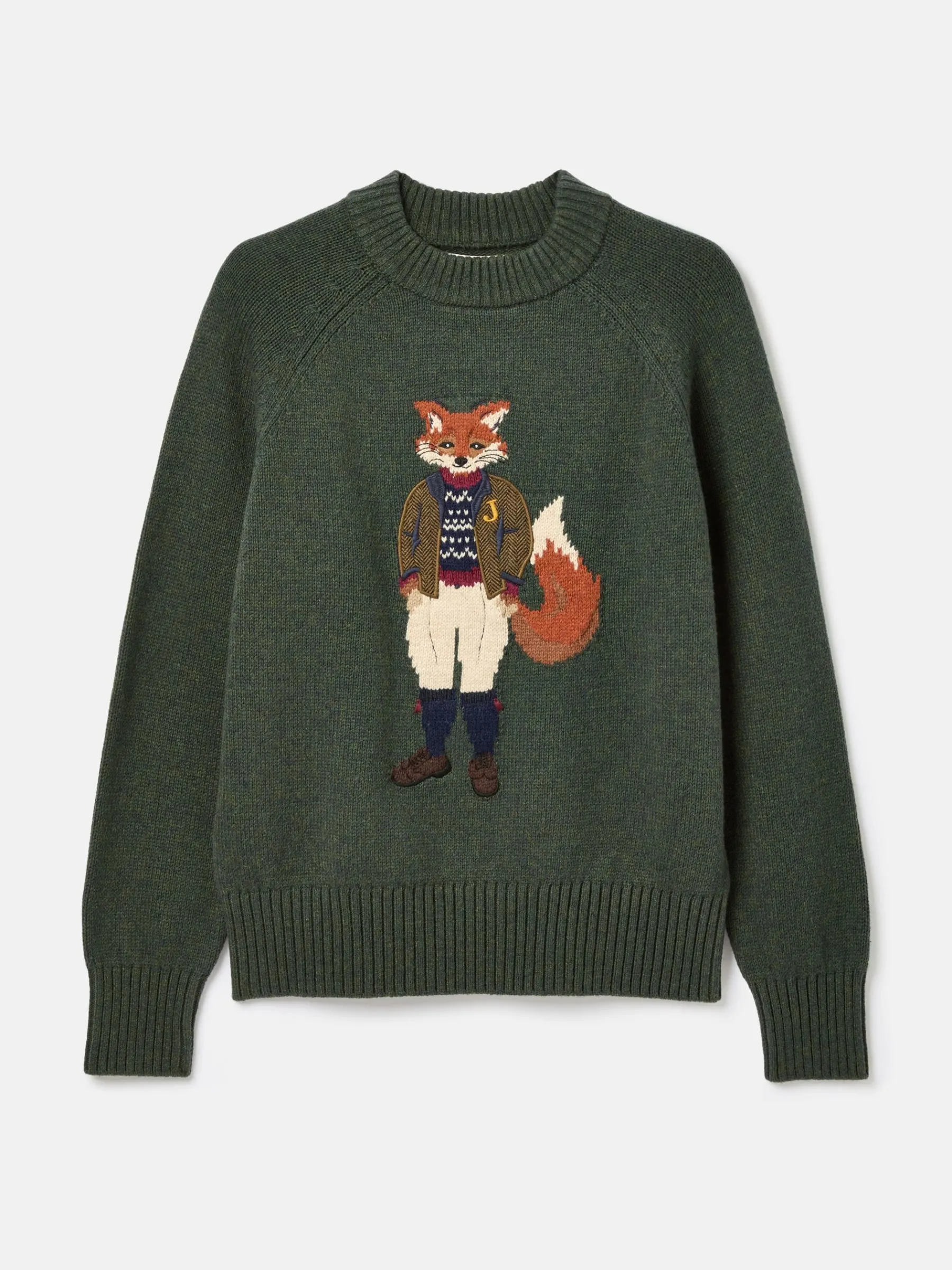 Jonty Dark Green Intarsia Fox Knit Jumper<Joules Discount