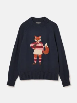 Jonty Navy Blue Intarsia Fox Knit Jumper<Joules Sale