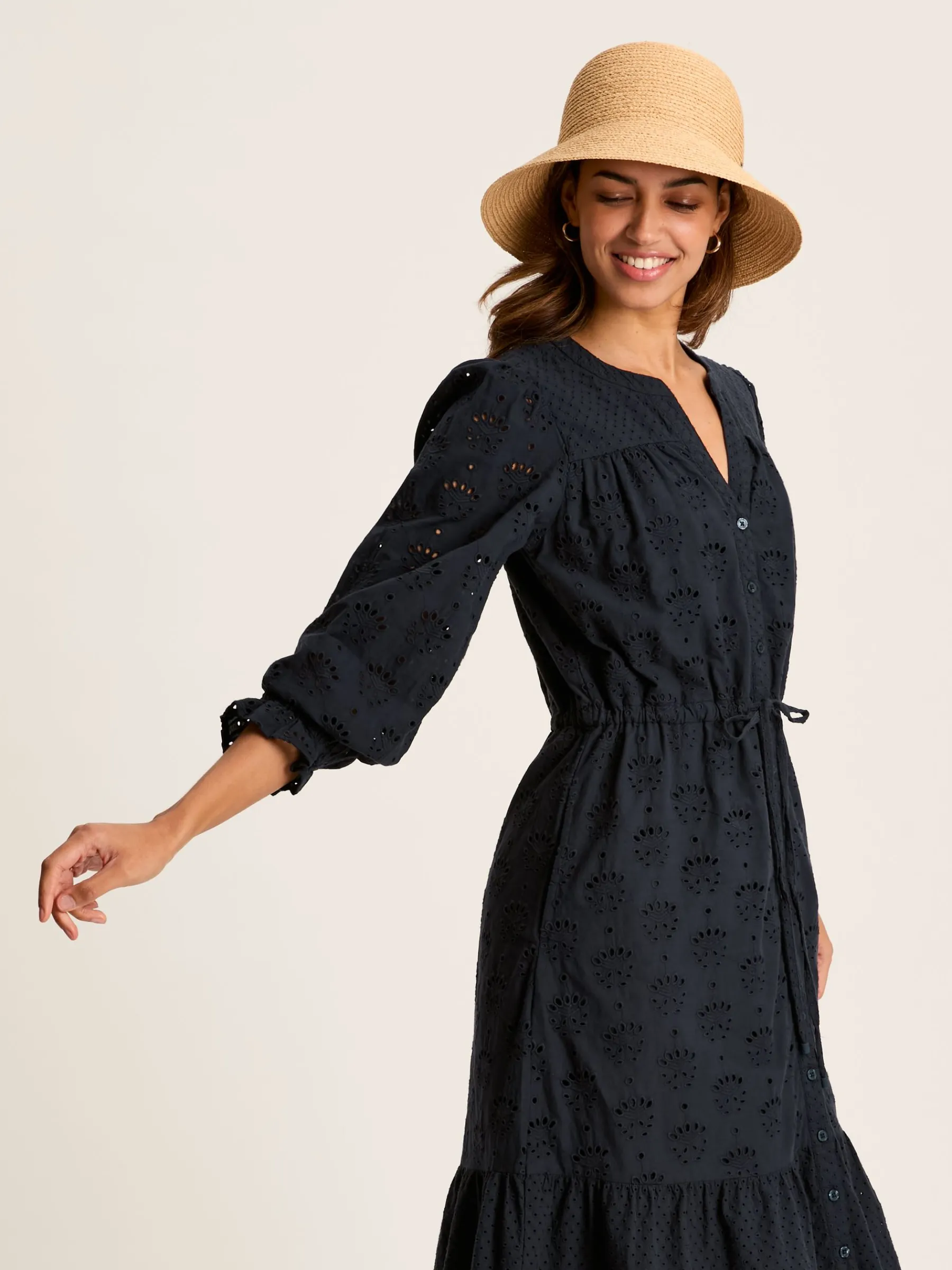 Juliana Navy Blue Broderie Dress<Joules Outlet