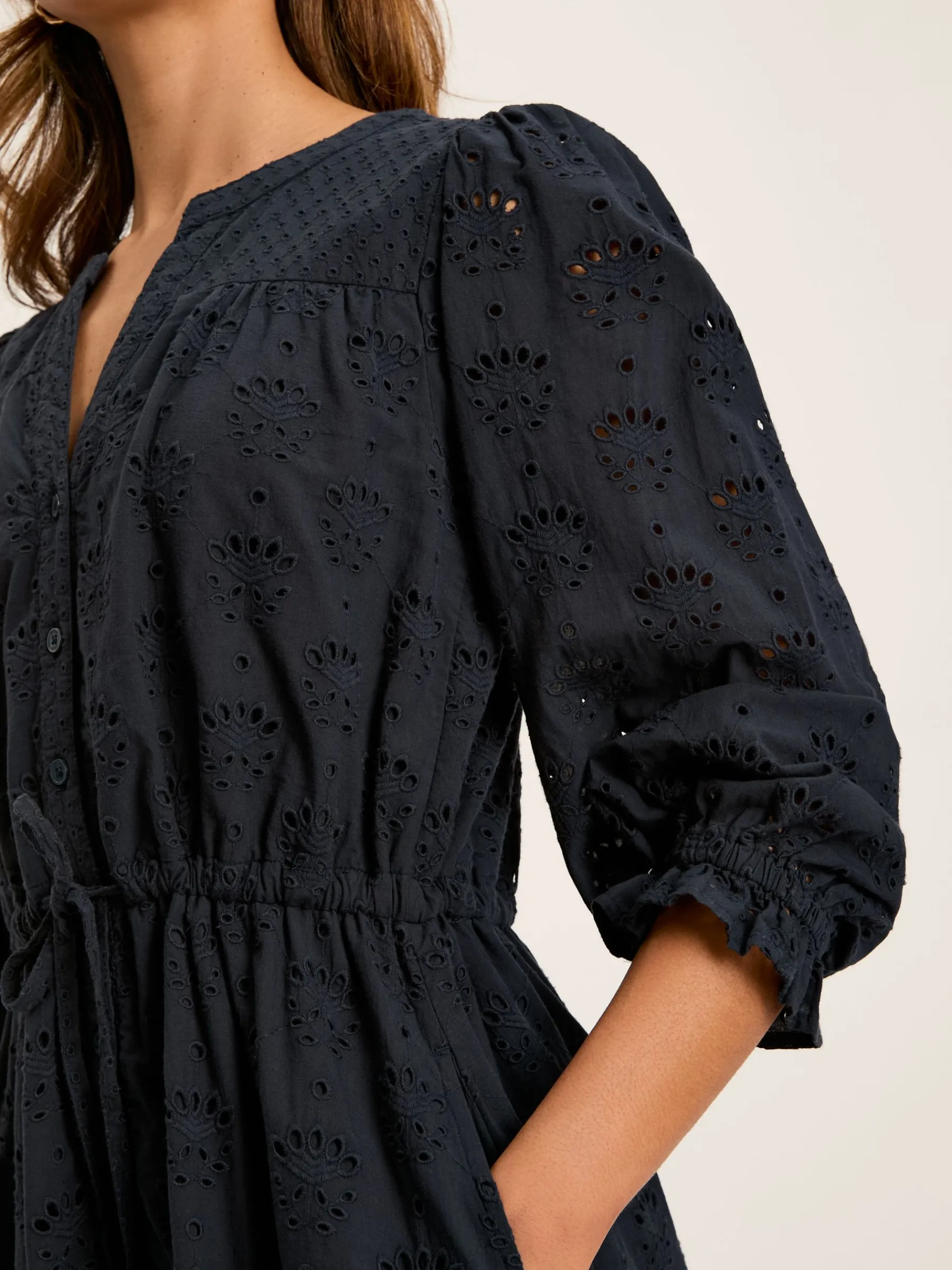 Juliana Navy Blue Broderie Dress<Joules Outlet