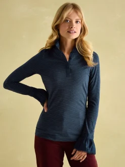 Kate Navy Sparkle Long Sleeve Frilled Neck Top<Joules Clearance