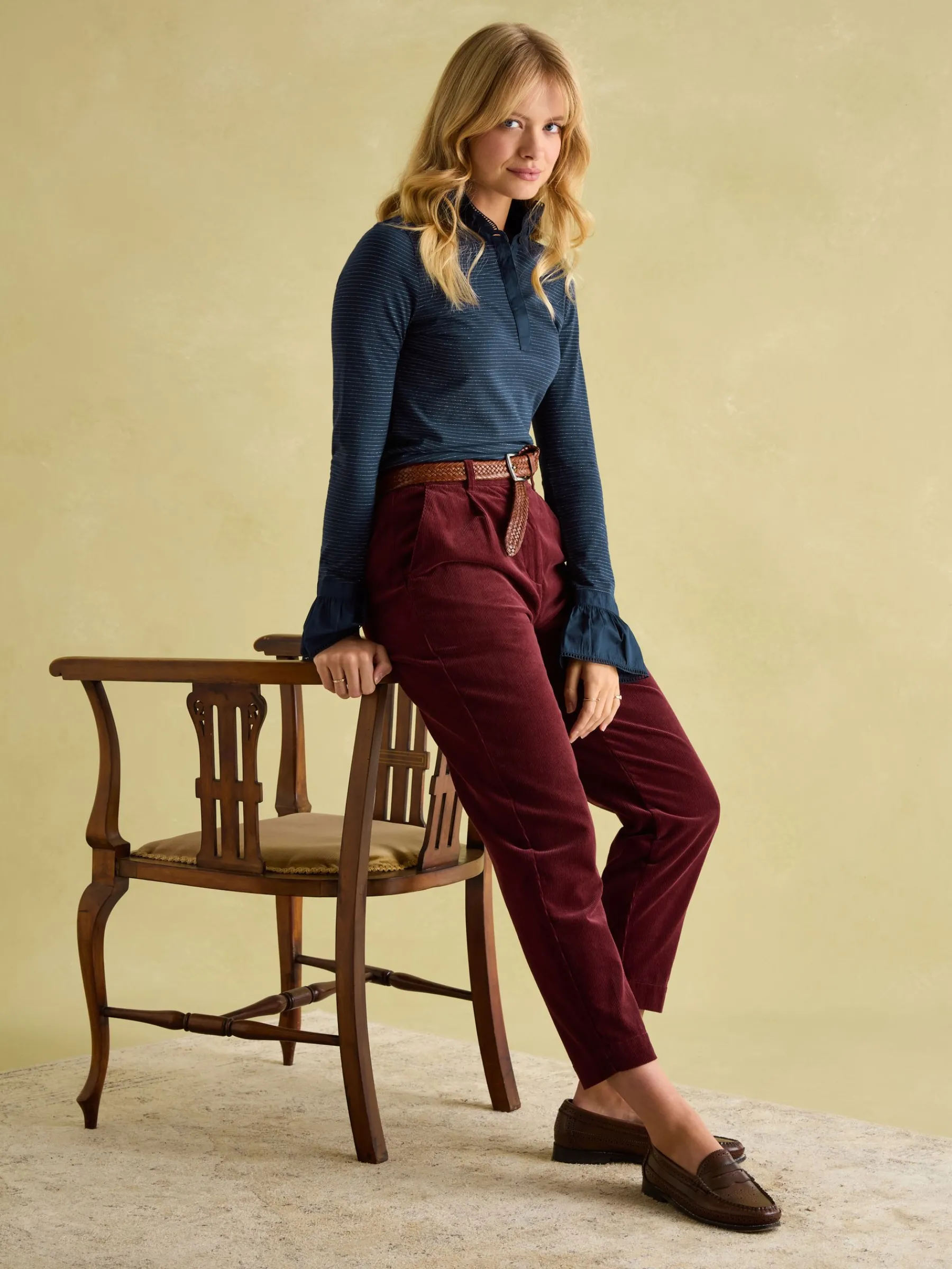 Kate Navy Sparkle Long Sleeve Frilled Neck Top<Joules Clearance