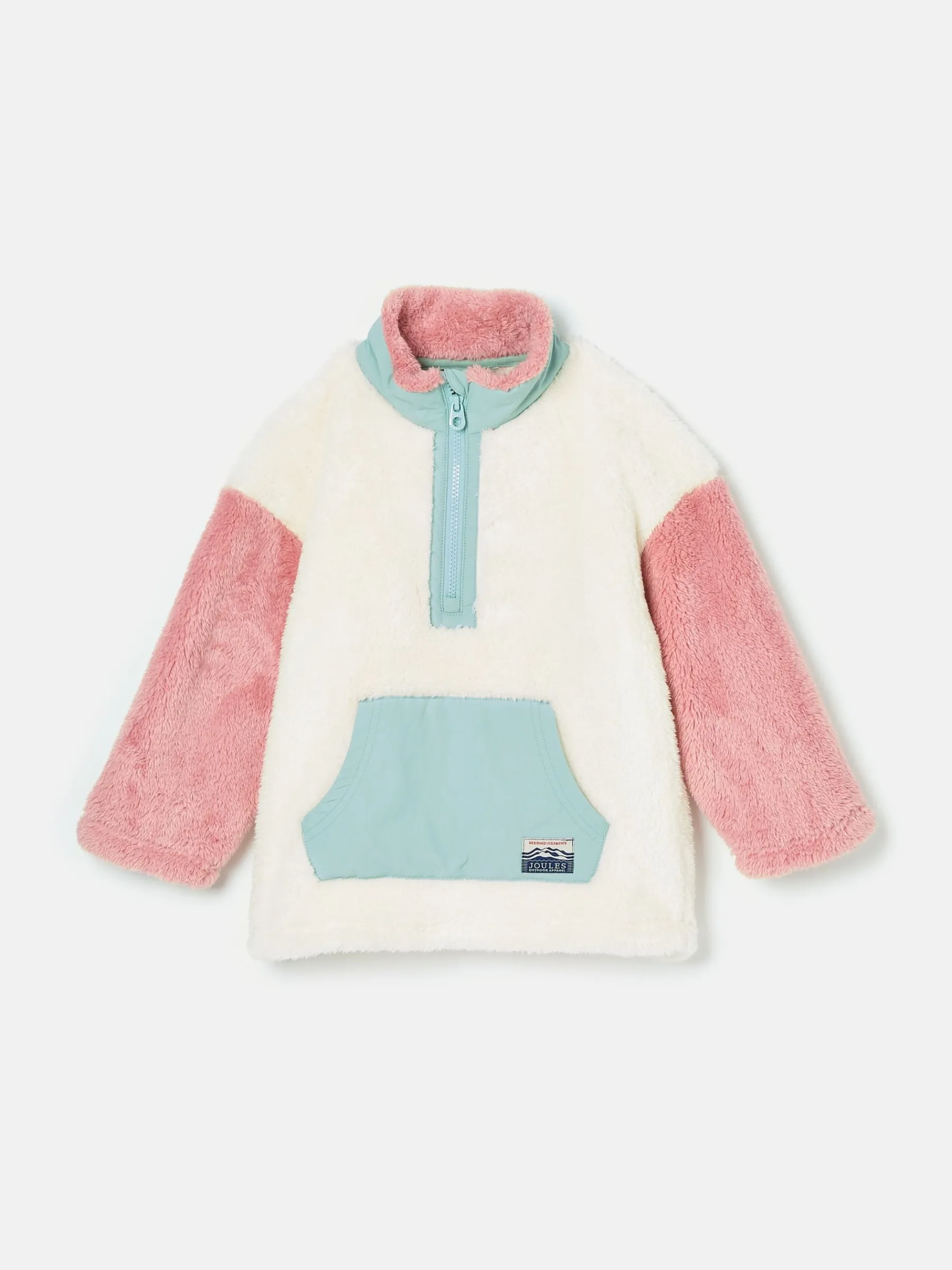 Kids' Always Cosy Cream Colourblock Quarter Zip Borg Fleece<Joules Online