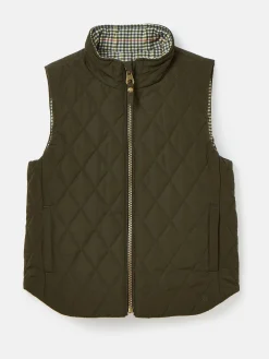 Kids' Atwell Khaki Green Showerproof Reversible Gilet<Joules New