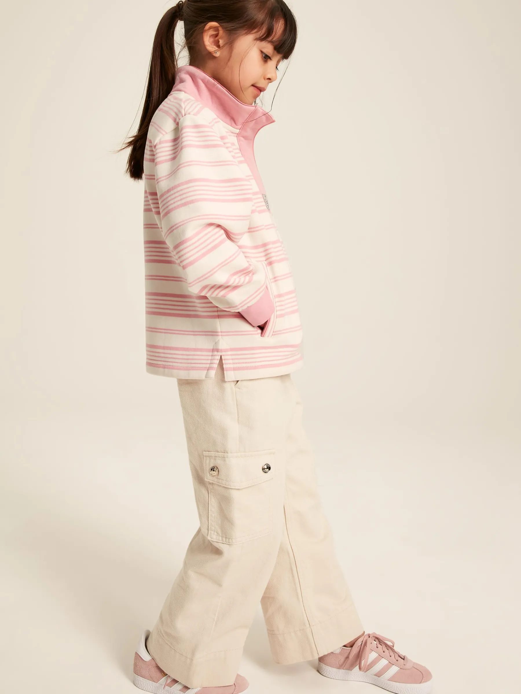 Kids' Burnham Pink Stripe Funnel Neck Sweatshirt<Joules Sale