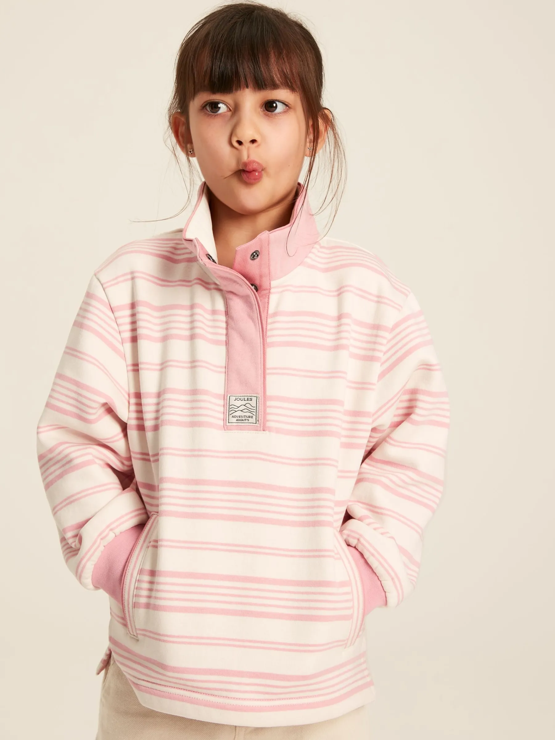 Kids' Burnham Pink Stripe Funnel Neck Sweatshirt<Joules Sale