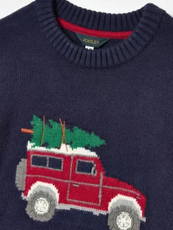 Kids' Cracking Navy Blue Intarsia Knitted Festive Jumper<Joules Hot